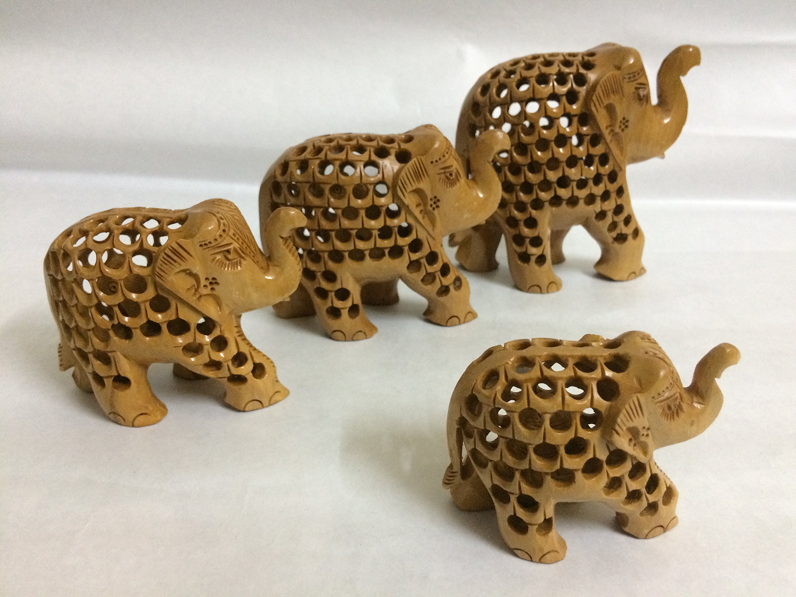 craftstore14 Wooden Elephant,Elephant Family Trunk UP Welcome Hand-Crafted (Set of 4 Pieces)