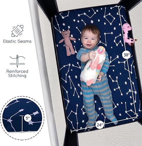 Miniatura 4 de GROW WILD Pack n Play - Juego de sábanas para cuna, paquete de 3 unidades, juego de sábanas de jersey suave para niños o niñas, colchón de corral,