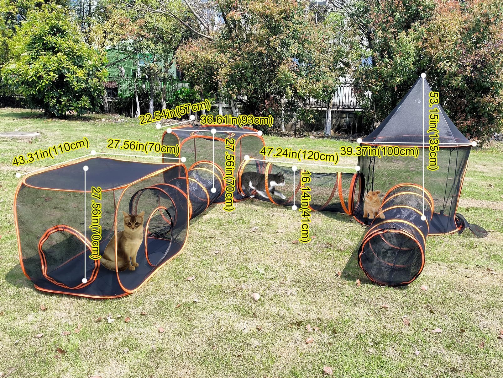 3 in 1 Katzenzelt 3-stöckiger Kletterturm mit Tunnel Haustierspielhaus Outdoor großes faltbares Katzengehege Welpenlaufgitter (Stile 5)
