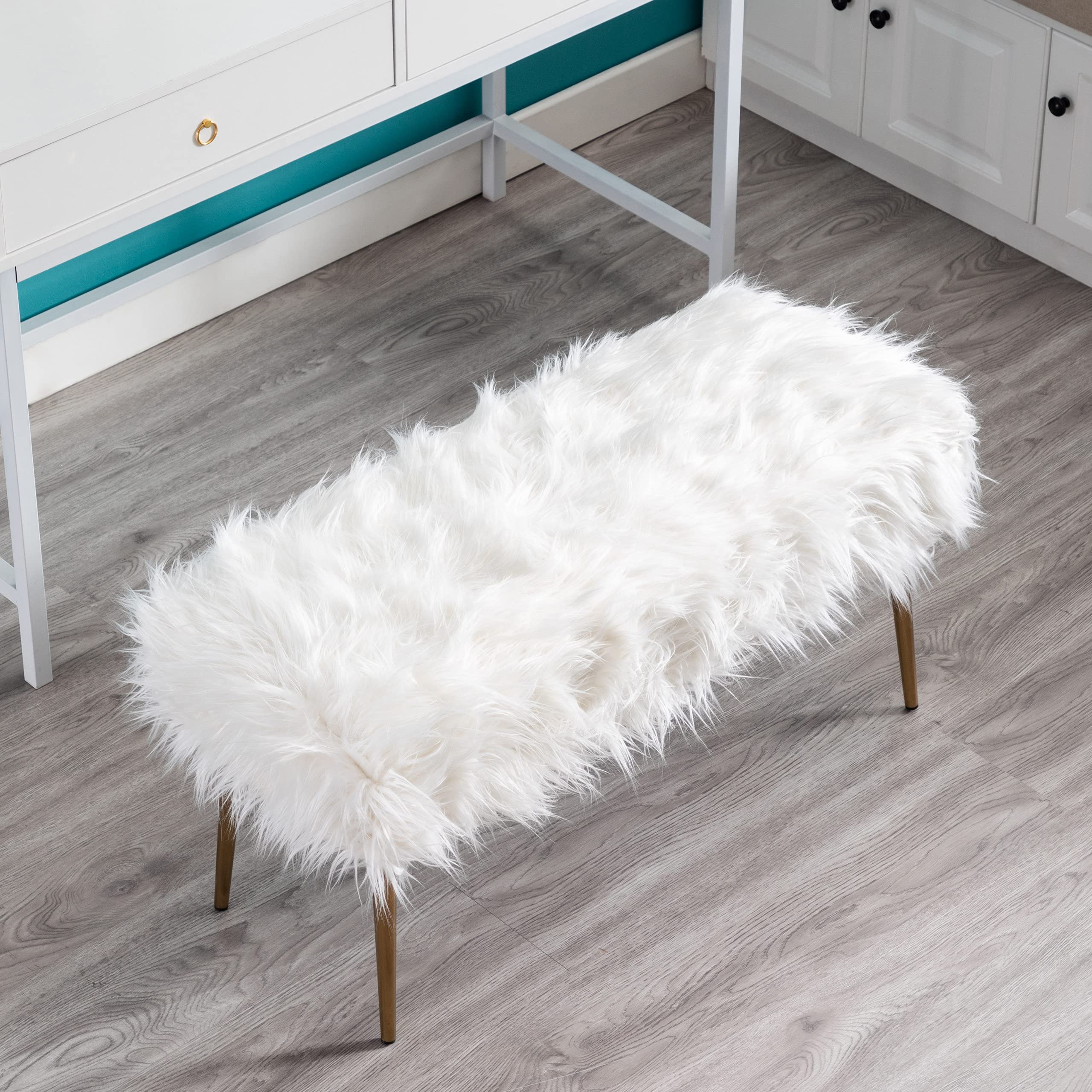 Buy DM Furniture Faux Fur Vanity Bench Fluffy Entryway Bench Furry