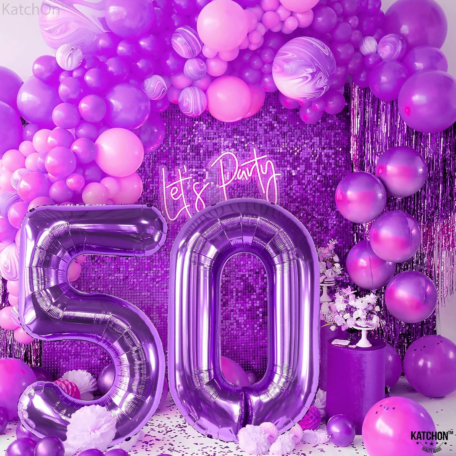 KatchOn, Huge Purple 50 Balloon Number - 40 Inch | Purple 50th Birthday Decorations for Women, Men | 50 Purple Number Balloons | 50th Wedding Anniversary Decorations | Birthday Decor For Woman