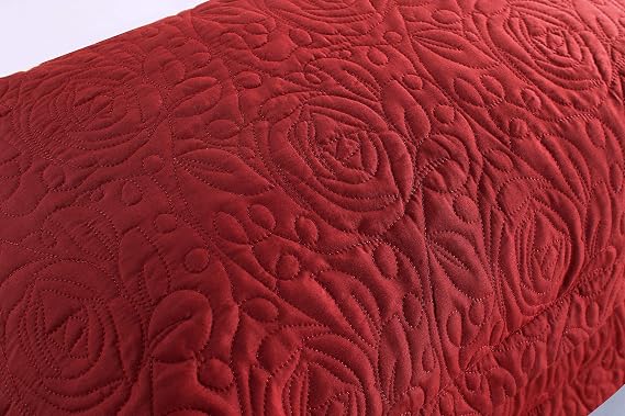 MarCielo 2-Piece Embroidered Pillow Shams, Decorative Microfiber Pillow Covers Set, Standard Size (Red)