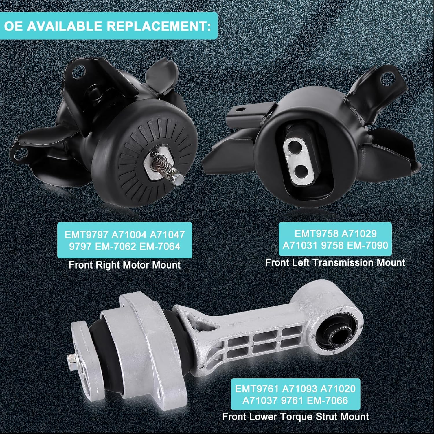 3Pcs Engine Motor Mount,A71004 A71029 A71020 Motor&Trans Mount Engine Transmission Motor Mount Kit Compatible for Hyundai for Accent for Elantra for Kia for Forte for Rio Automatic 2011-2016