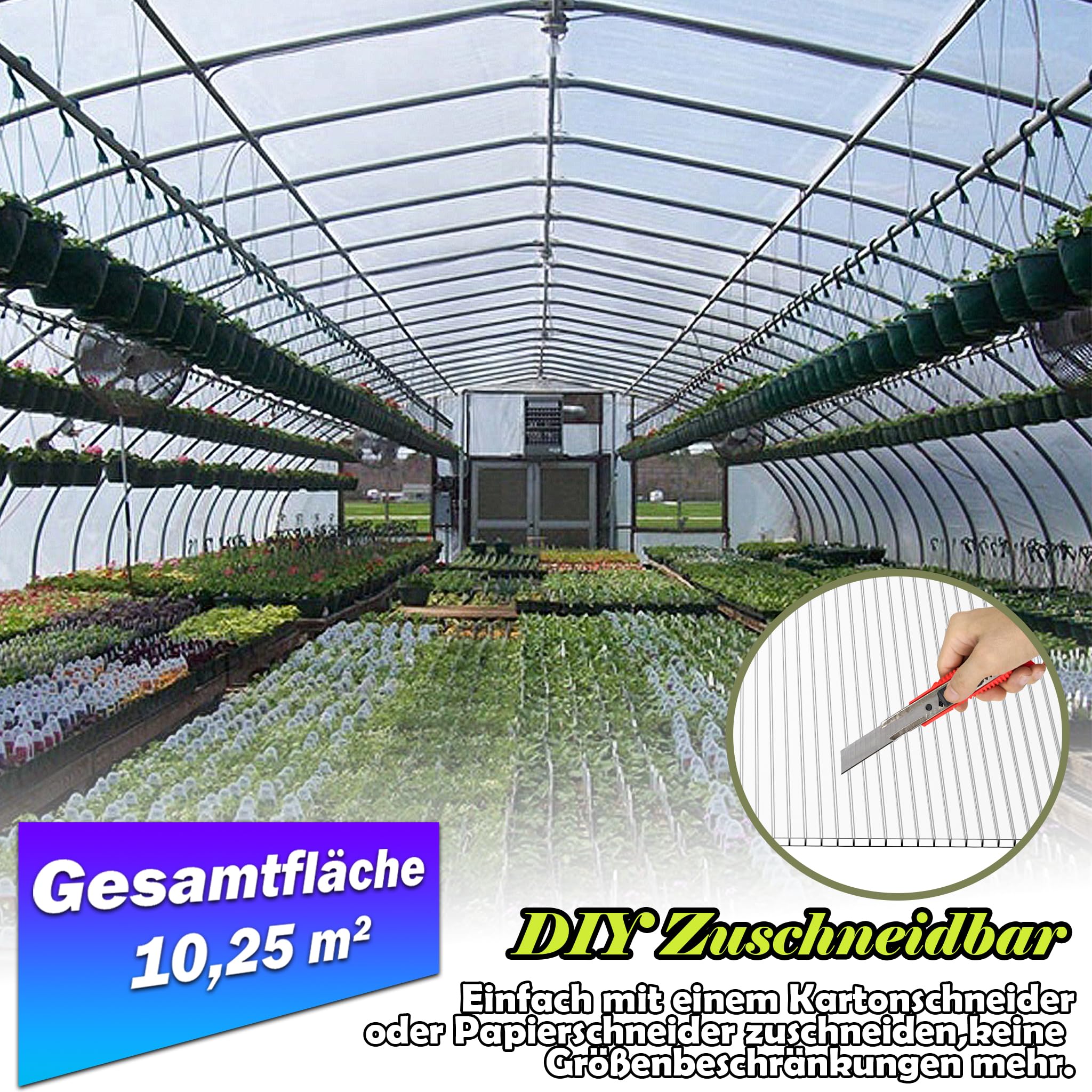 14 Stück Polycarbonat Hohlkammerstegplatten, 4 mm Stärke, 60,5 x 121 cm, 10,25 m² Gewächshausplatte Stegplatten Doppelstegplatten, Gartenbau Carports UV-beständig und Stoßsicheren