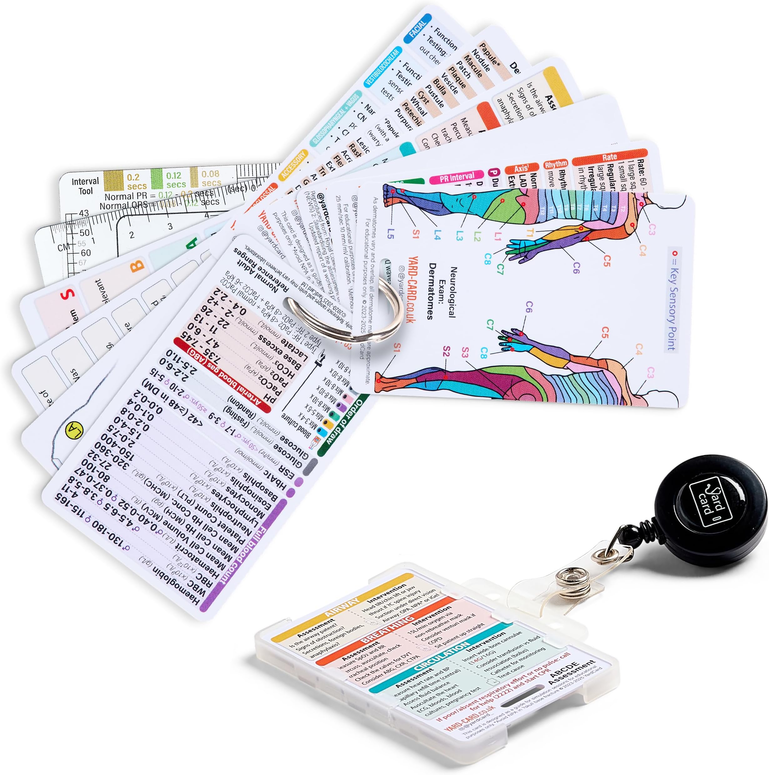 YardCard Set of 12 Essential Lanyard Cards (ID Card Size) with Holder & Retractable Reel for Nurses, Nursing Students, Doctors, Paramedics, Medical Students
