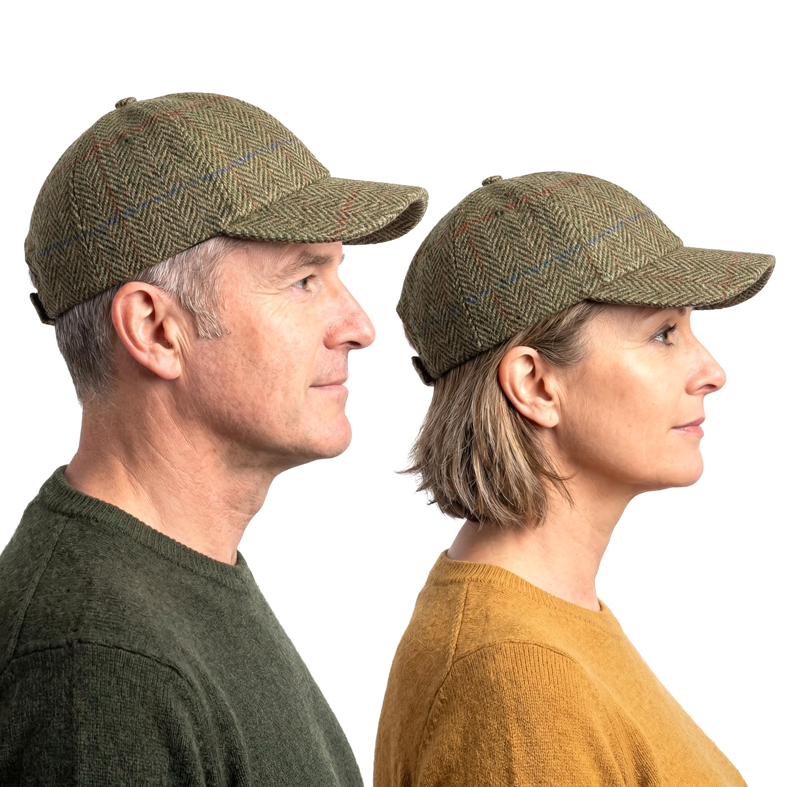 Tartan Tweeds Harris Tweed Men's Baseball Cap Adjustable Hat (Green Herringbone)