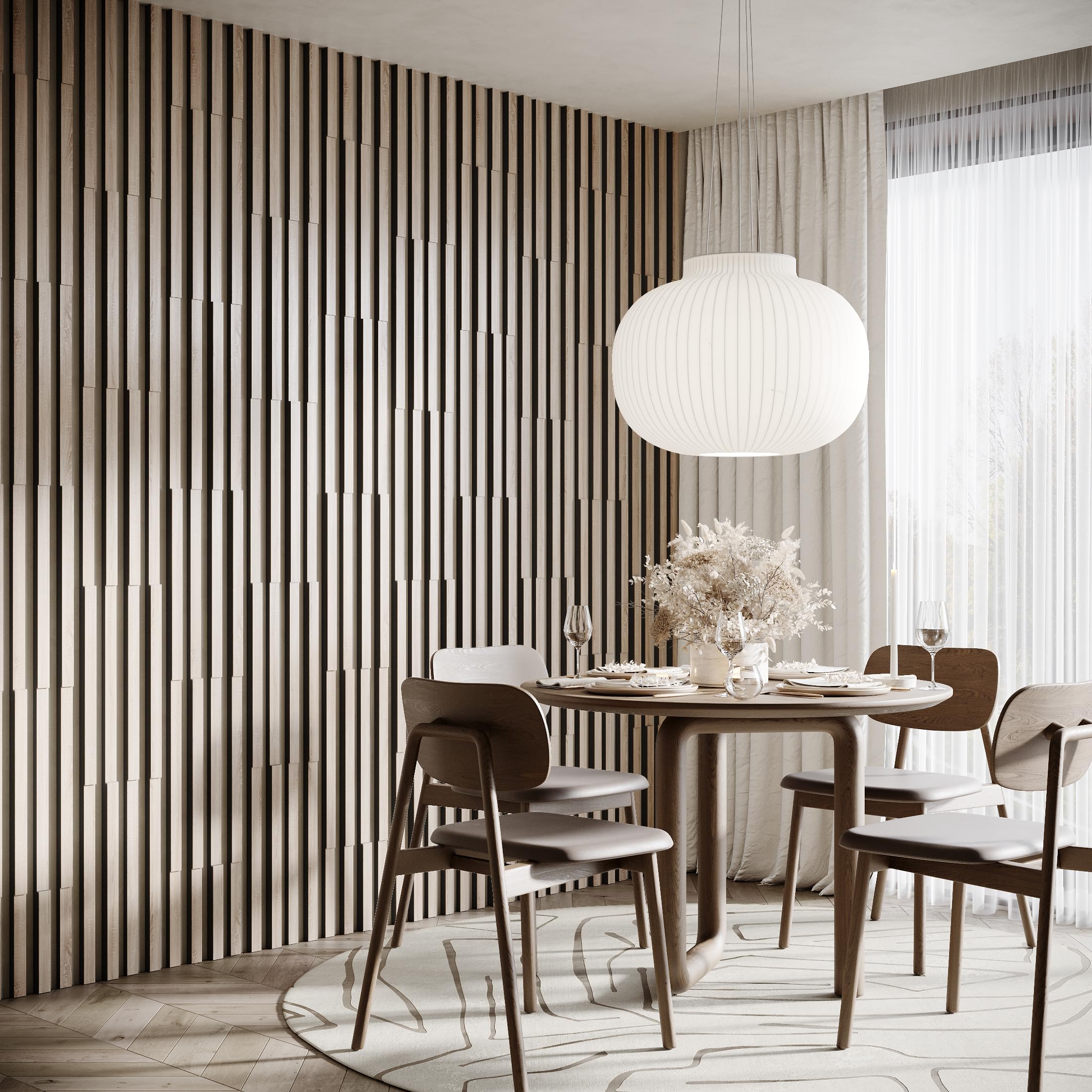 24 Pack — Acoustic Slat Wood (HDF) Wall Stripes Panels «Pluta-3» | Strip width 1.2"(3cm) | Wall Decor | Wooden Decorative Panels for Home Studio, Podcast, Game room (Pluta-3, Sonoma)