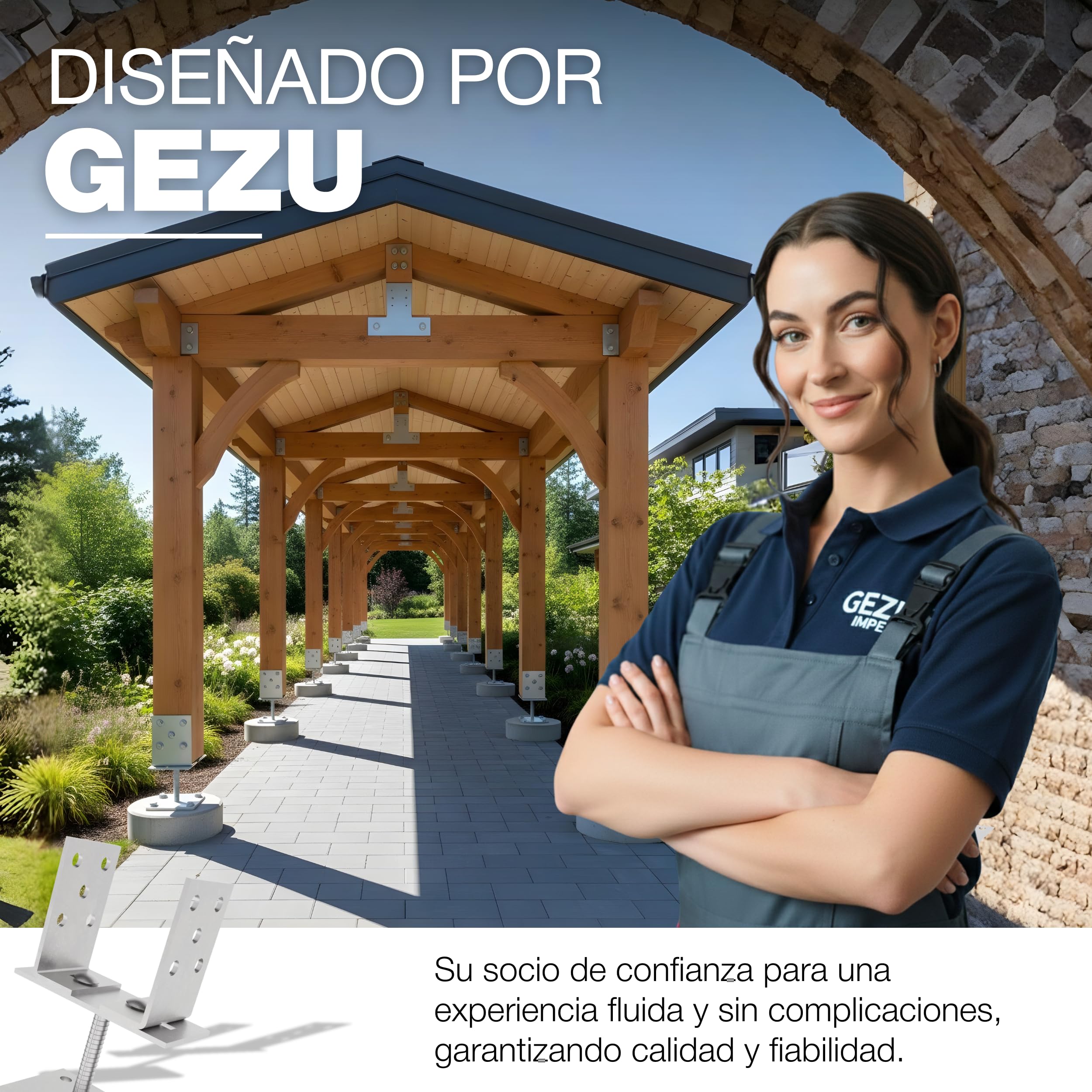 GeZu Impex Soporte de Poste en U Ajustable con Placa 100x100mm | Galvanizado Electrolítico 0-160 mm Ancho Soportes Metálicos Ajustables Tipo U Perno de Anclaje Base de Poste