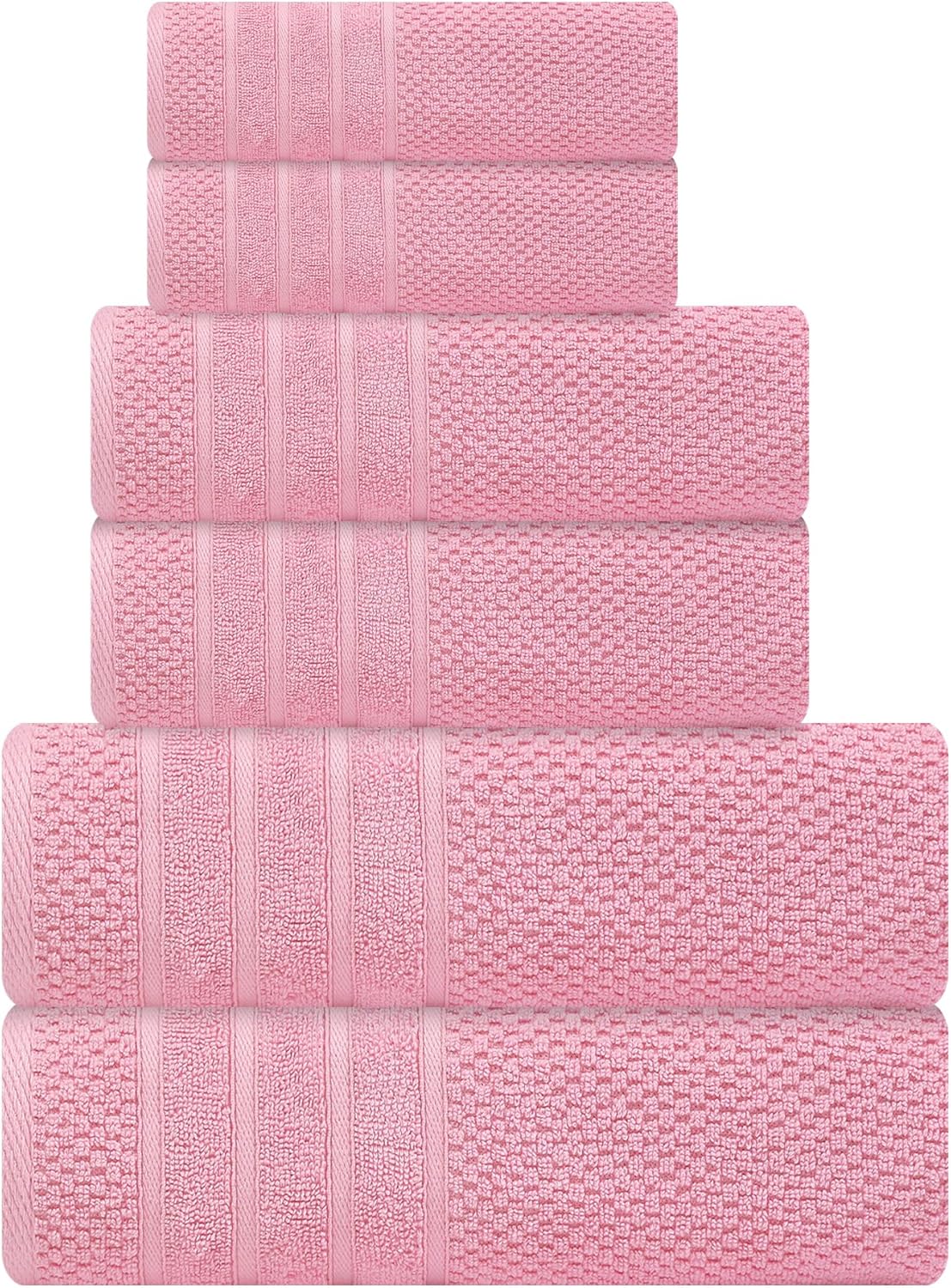 Bath Towels Set-100% Cotton- 2 Bath, 2 Hand & 2 Washcloths-Large, Thick, Fluffy, Absorbent, Soft & Plush - Home, Gym, Spa, Hotel, Pool, Shower Towel -6 Piece Luxury Bathroom Towels - Light Pink /Pink