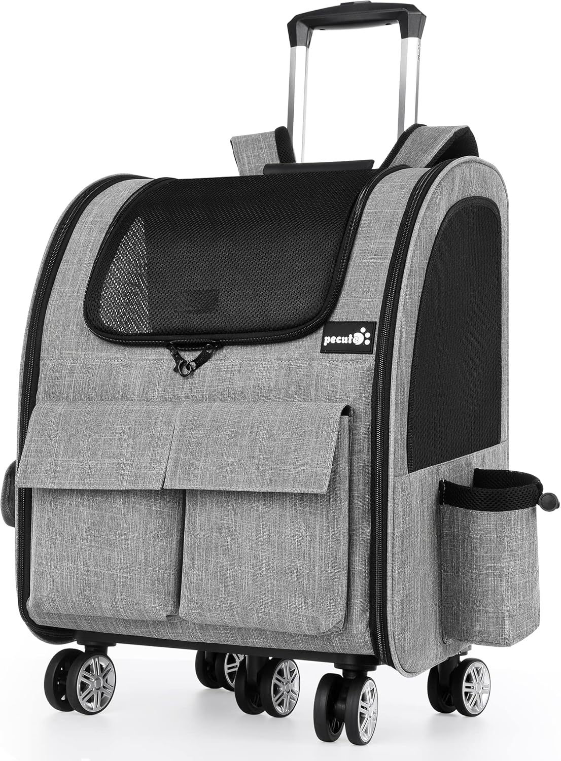 pecute Pet Trolley Backpack, Dog Rucksack Bag on Wheels, MultiFunction