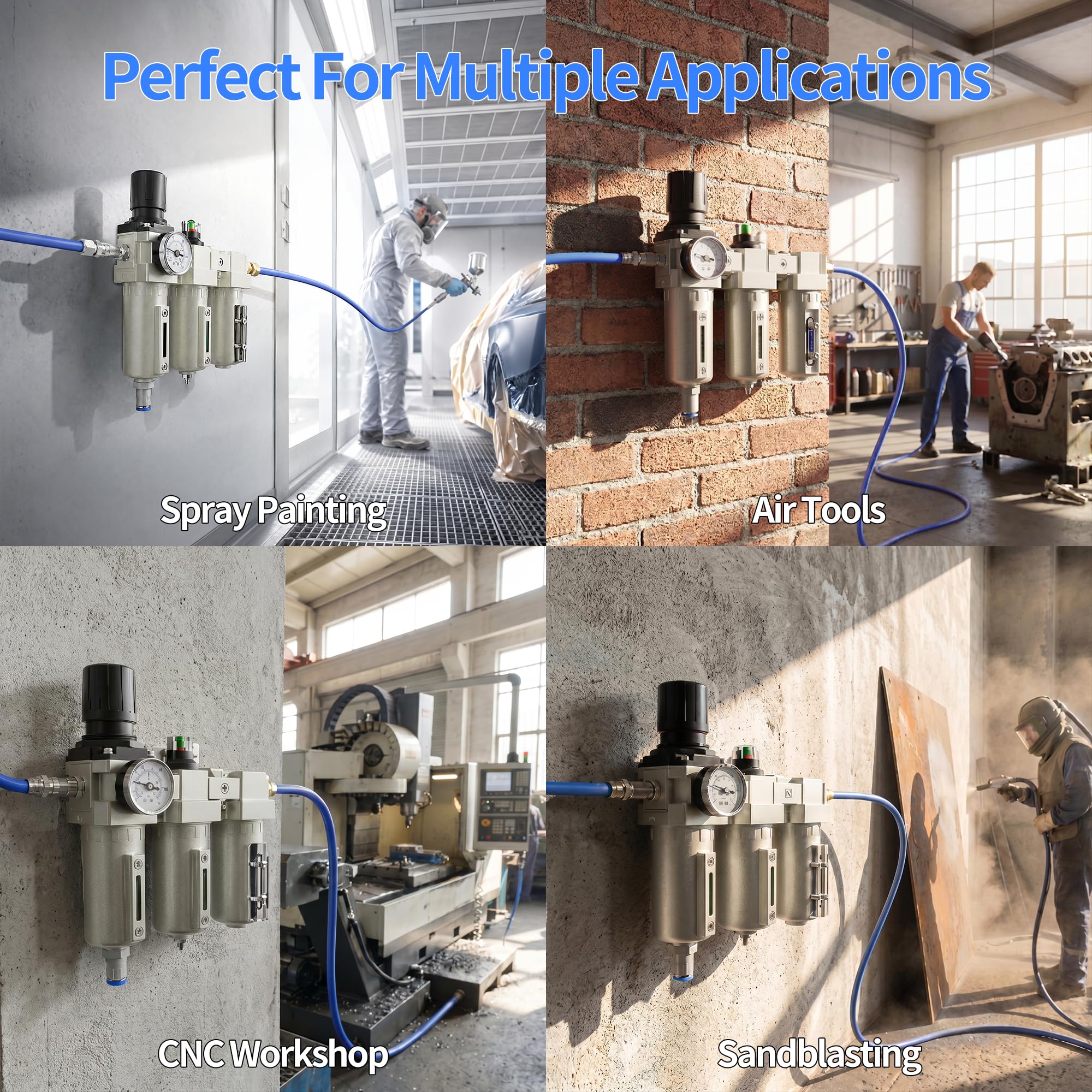 Sistema di filtro per compressore d'aria NPT da 1/2", separatore d'acqua industriale ad aria compressa a 3 fasi con drenaggio automatico, filtro coalescente, essiccatore d'aria e regolatore di