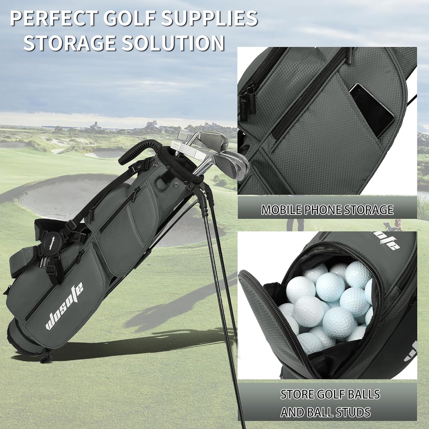 Lightweight Golf Stand Bag - 3-Way Dividers, Fits 5-9 Clubs - Small Sunday Bag for Men & Women, Par 3, Driving Range & Executive Courses - Waterproof, Dual Straps & Rain Cover Included - Image 6