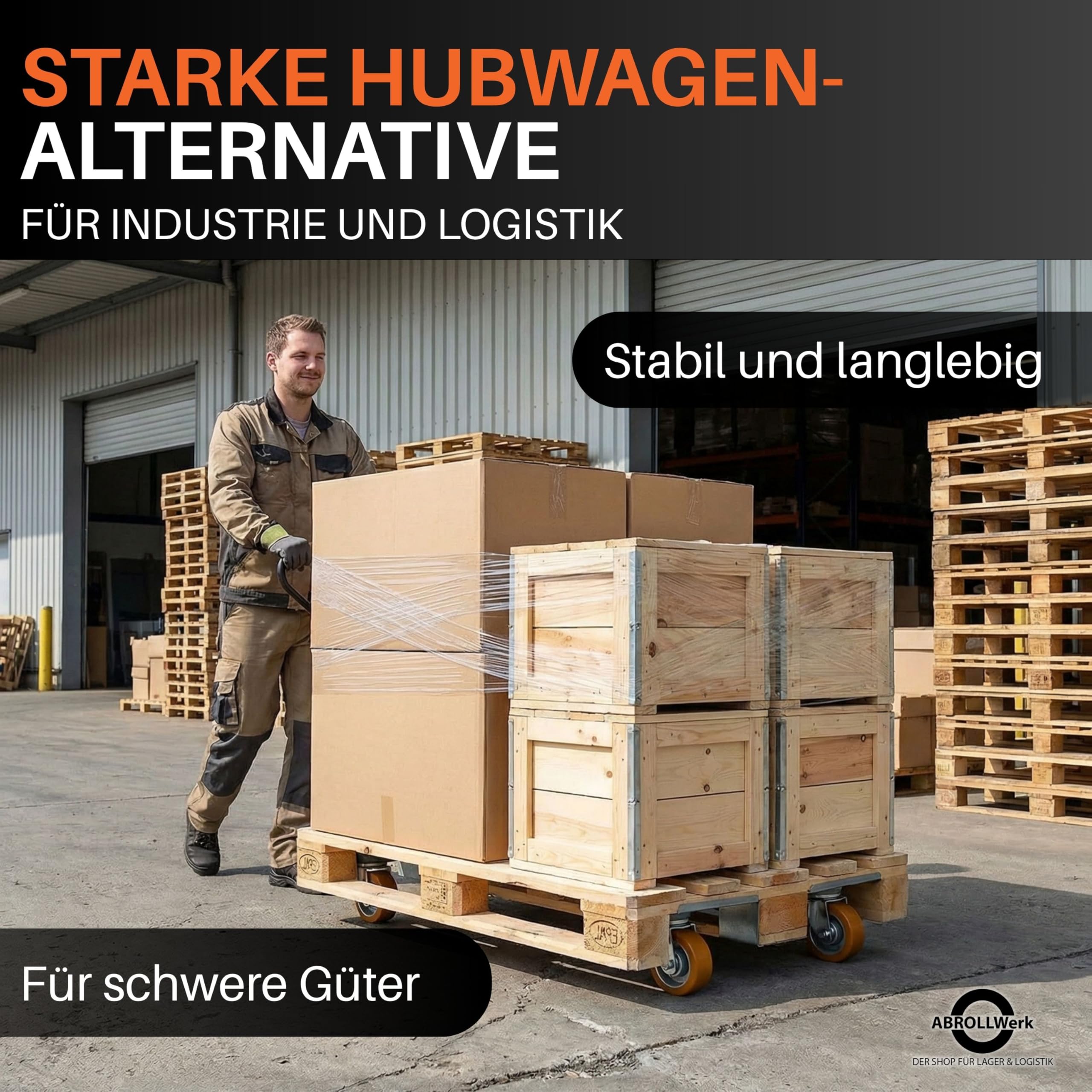 2er Set Euro-Palettenroller mit Lenkrollen, ø 100 mm Aluminium Radkörper & Polyurethan Lauffläche, Kugellager – Robuste Lagerhilfe für Industrie & Werkstatt, Hubwagen Alternative