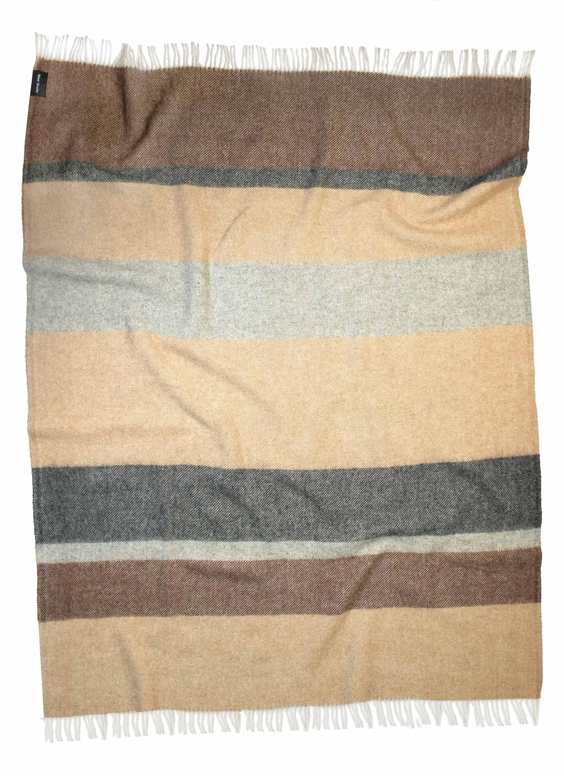 WoolStudio 130x170 cm%100 Lambswool Throw | Luxurious, Durable, & Versatile Single Size Natural Wool Blanket | Perfect for Home, Travel, & Outdoor Adventures! (Stripe DARK GREY/BEIGE, 130x170 cm)