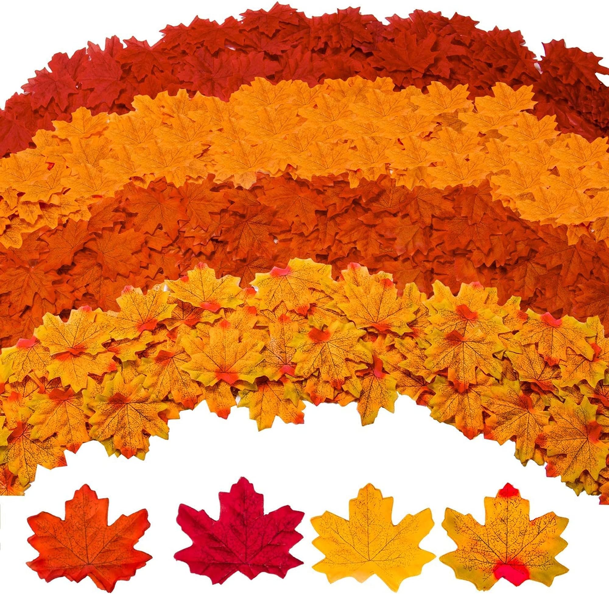 Gibot 400 Pcs Artificial Maple Leaves 4 Colors Fake Fall Leaves Silk Autumn Leaves for Weddings, Events and Thanksgiving Fall Decor