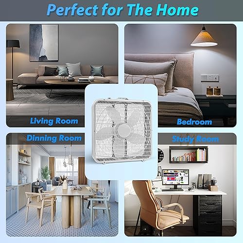 Miniatura 7 de EZ-CHILL Ventilador de caja de 3 velocidades de 20" con asa de transporte para circulación de aire de fuerza completa, blanco, MTNBF20