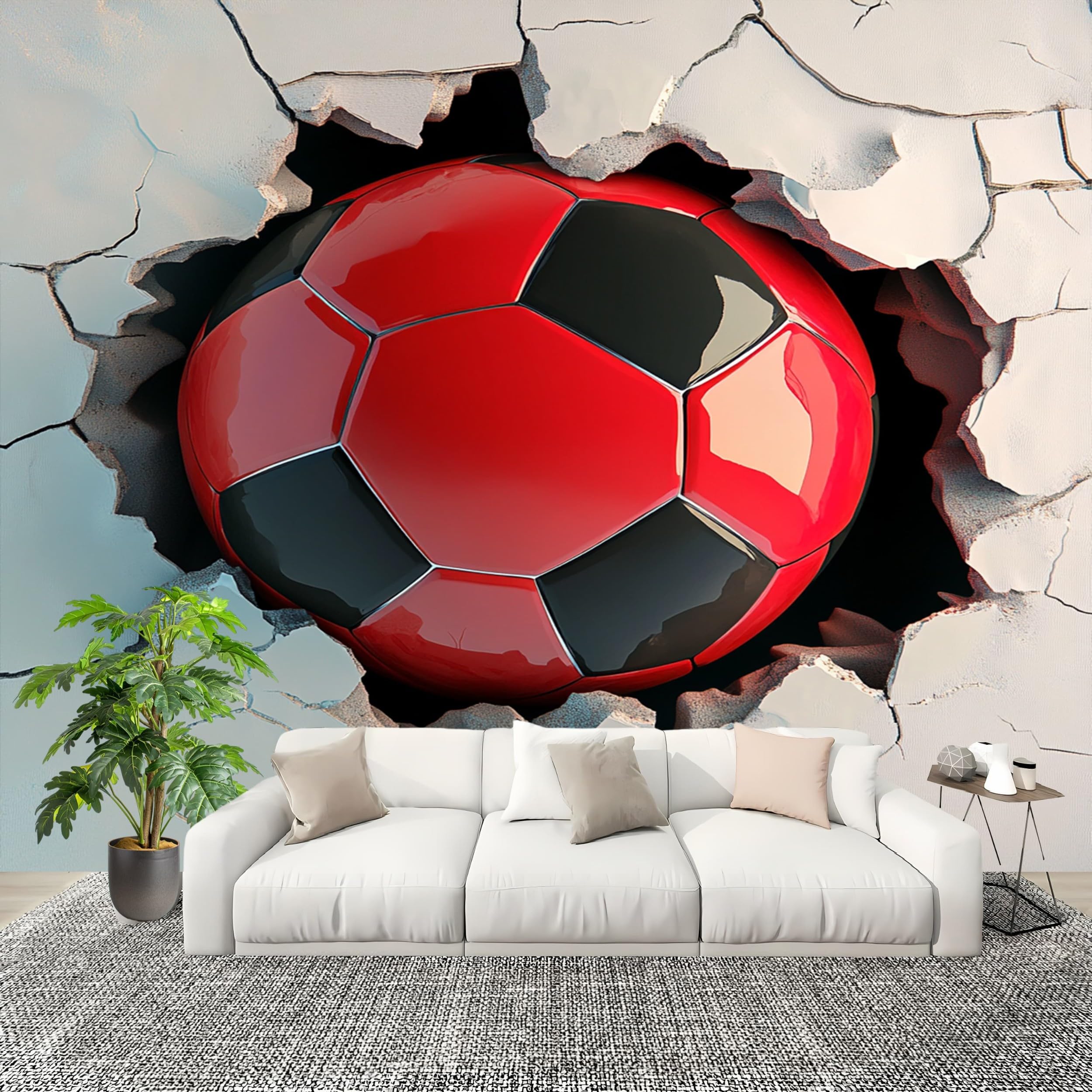 Papier Peint Panoramique Football 3D 300x210 cm Intissé Rouge