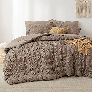 Bedsure Bed in a Bag Queen - 7 Pieces Plaid Seersucker Bedding Comforter Sets, Soft Lightweight Affogat Boho Bed Set with Comforters Queen Size, Sheets, Pillowcases & Shams
