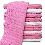 Muslin Burp Cloths for Baby 100% Cotton Burping Cloths for Unisex, Boy, Girl - Large 20\'\' by 10\'\' Newborn Essentials Ultra Soft Absorbent Milk Spit Up Rags - 12 Pack - White+Deep Sakura Series