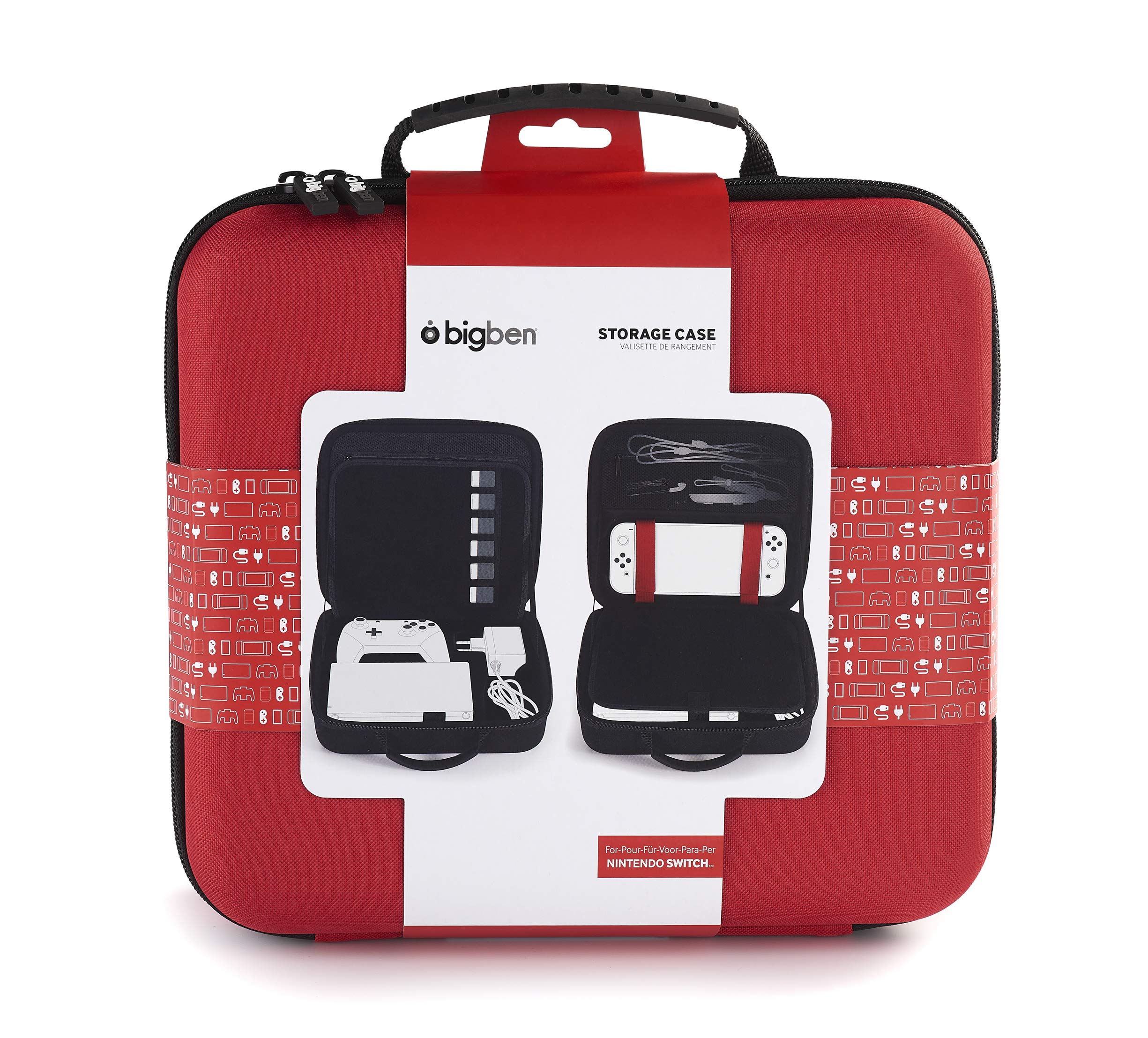 Bigben - Étui de rangement pour Nintendo Switch Rouge, Taille L, Résistant aux chocs et rayures, Organisateur pour console, contrôleurs Joy-Con, adaptateurs et jeux, Dimensions : 34,5 x 17,5 x 8 cm