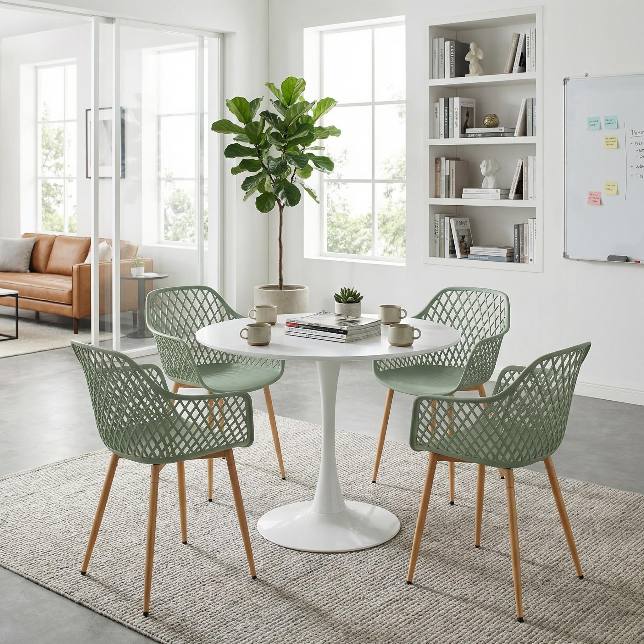 buybyroom Konferenzstühle 12er Set, Bürostuhl ohne Rollen, PP-Sitz, Metallbeine, mit Armlehnen, Höhenverstellbare Bodengleiter, Belastbarkeit 120 KG, Graugrün