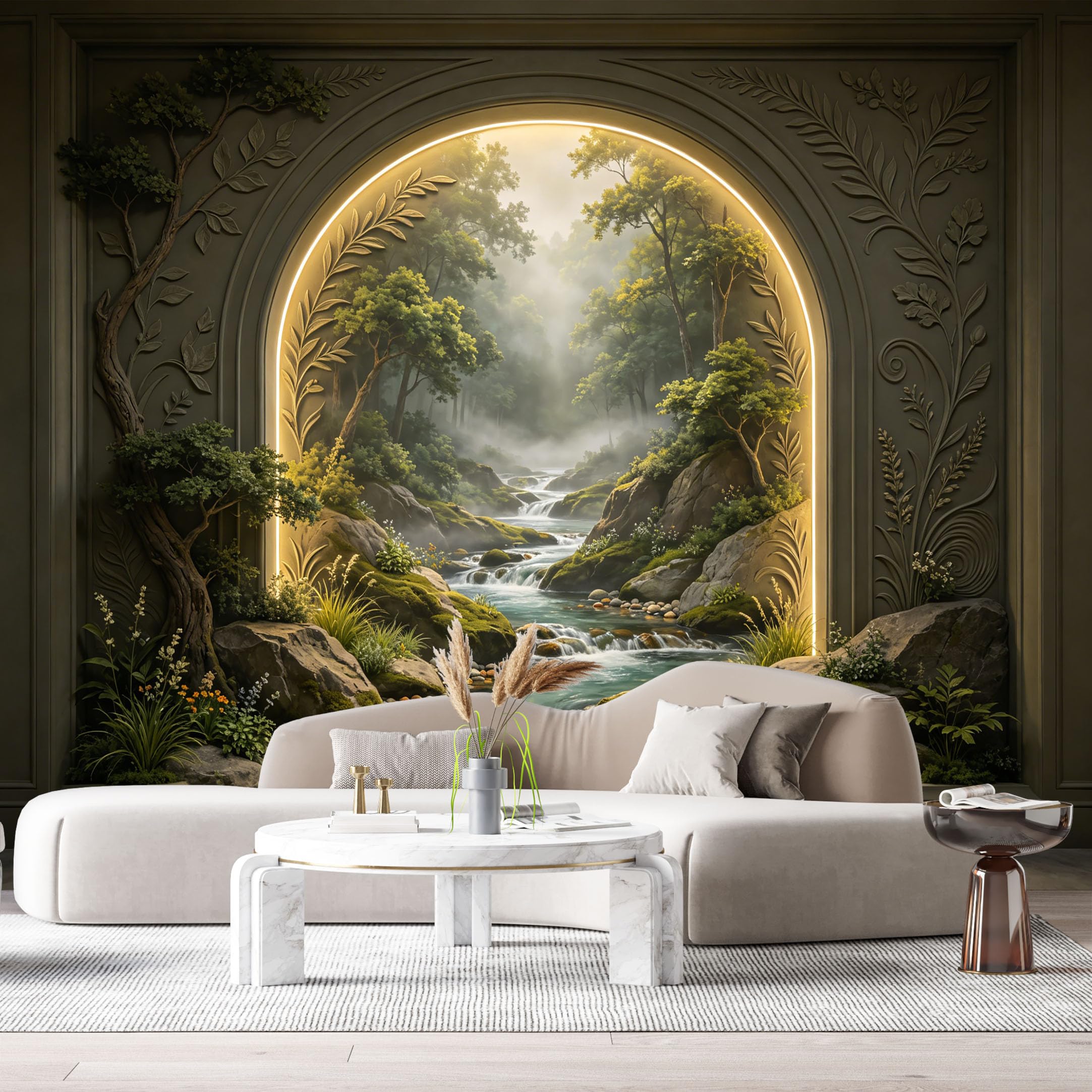 Custom Size Wall Murals Forest Fantasy Archway River Stone 3D Trompe L'Oeil SelfAdhesiveWall Fabric Removable Wallpaper Wall Decor for Living Room Bedroom Bathroom
