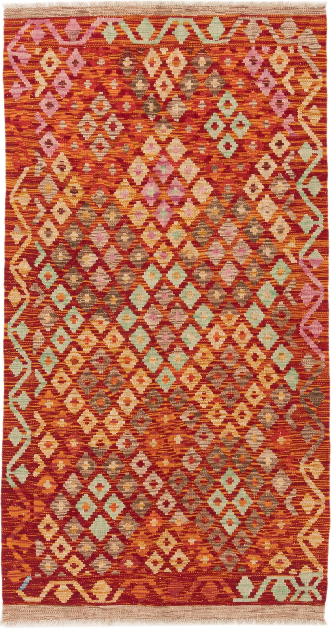 Tapis d'orient kilim afghan en laine de dimensions 105x198 cm tissé à la main