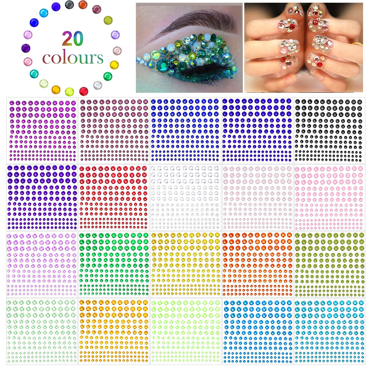PHOGARY Self-Adhesive Rhinestone Sticker 3300 Pieces Crystal in 4 Size ...
