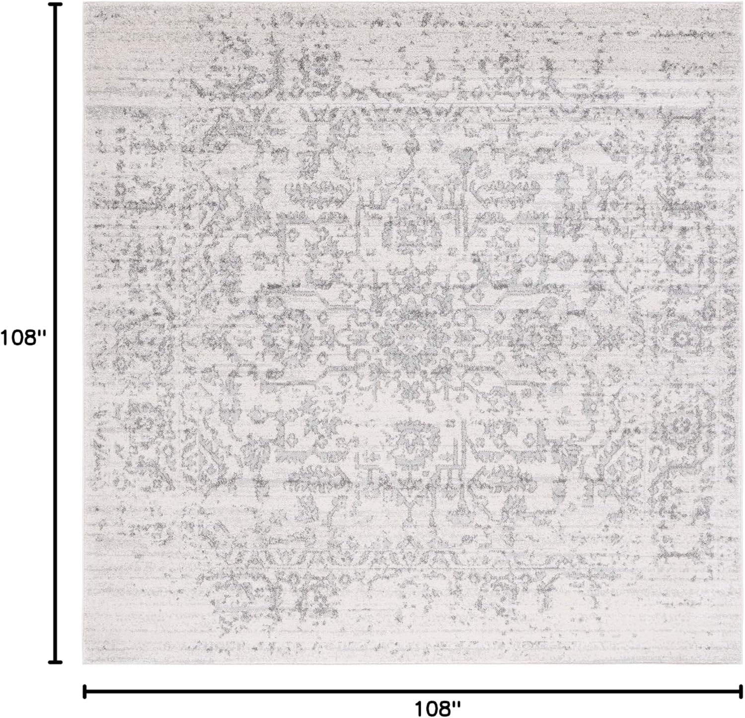 SAFAVIEH Madison Collection Area Rug - 9' Square, Silver & Ivory, Snowflake Medallion Distressed Design, Non-Shedding & Easy Care, Ideal for High Traffic Areas in Living Room, Bedroom (MAD603G)