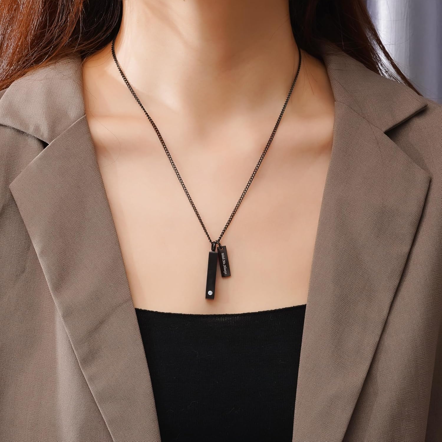 Crystal Black Cremation Jewelry for Ashes Silver Urn Necklace for Ashes, Birthstone Cube Urns Memorial Ashes Necklace Pendant Keepsake, Cremation Urn Jewelry Bar Locket With CZ - Image 2