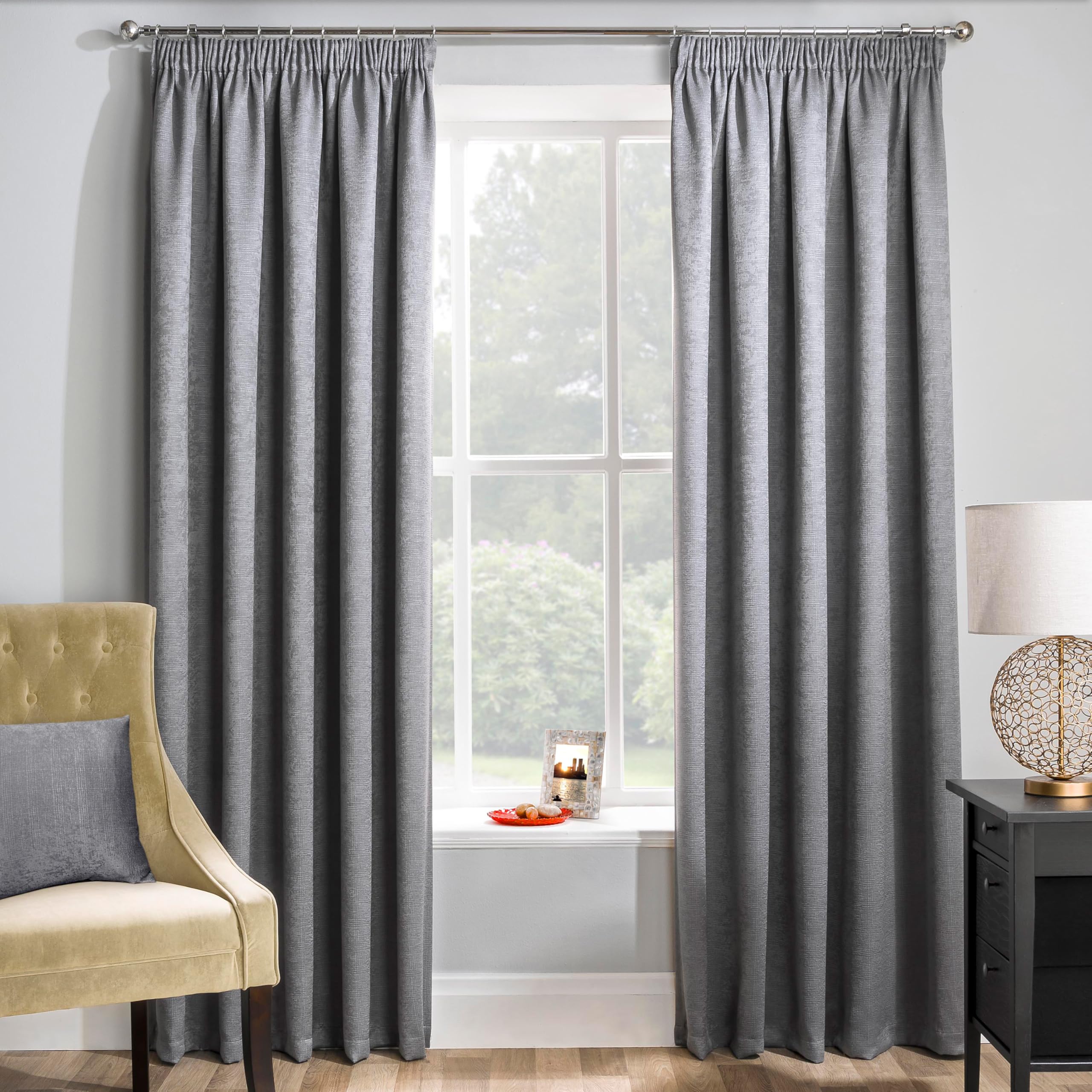 Enhanced Living Matrix Grey Silver Curtains for Living Room - 90x72 inch (229x183 cm) - Tape Top Noise Reducing Thermal Curtains for Bedroom - 2 x Curtain Panels