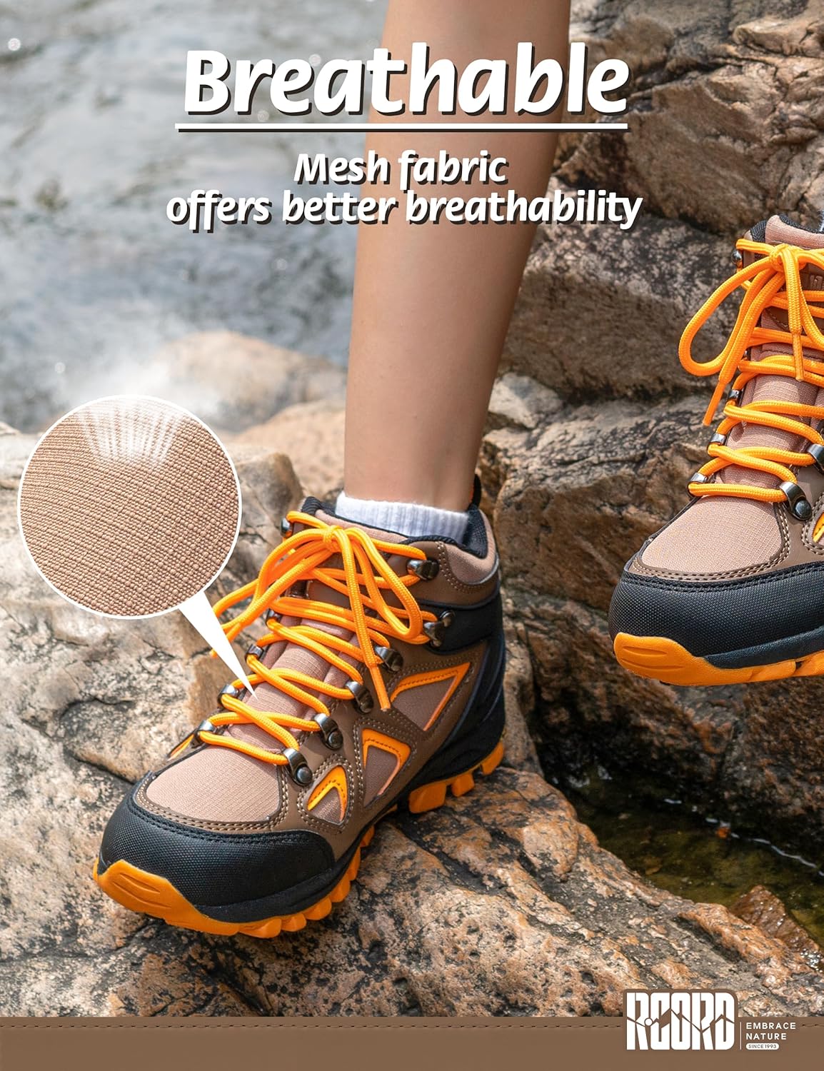 R CORD Kids Hiking Boots Waterproof Durable TPR Traction Outsole Anti-Skid Athletic Lace Up Hiking Shoes for Outdoor Adventure
