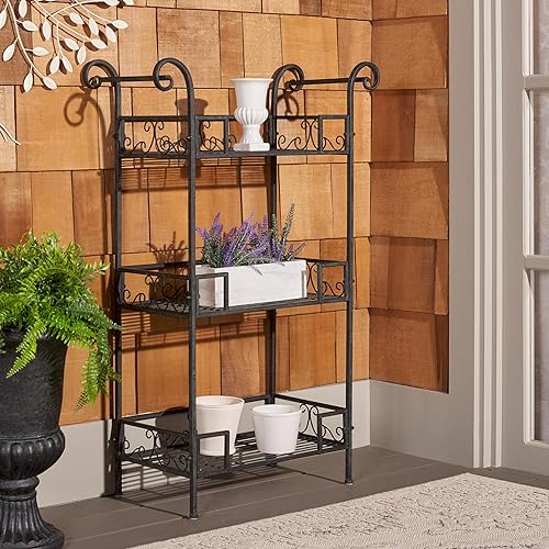Outdoor Collection Noreen Victorian Scroll Antique Black Iron 3-Tier Shelf