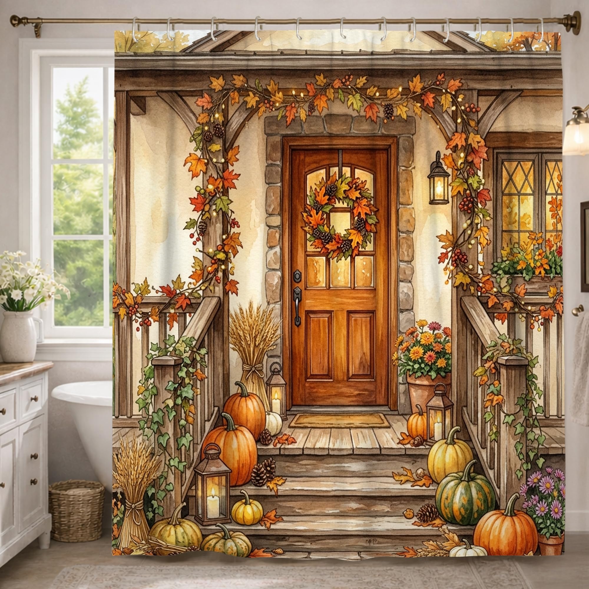 Rideau de douche automne orange pour sublimer la décoration de votre chambre d'amis