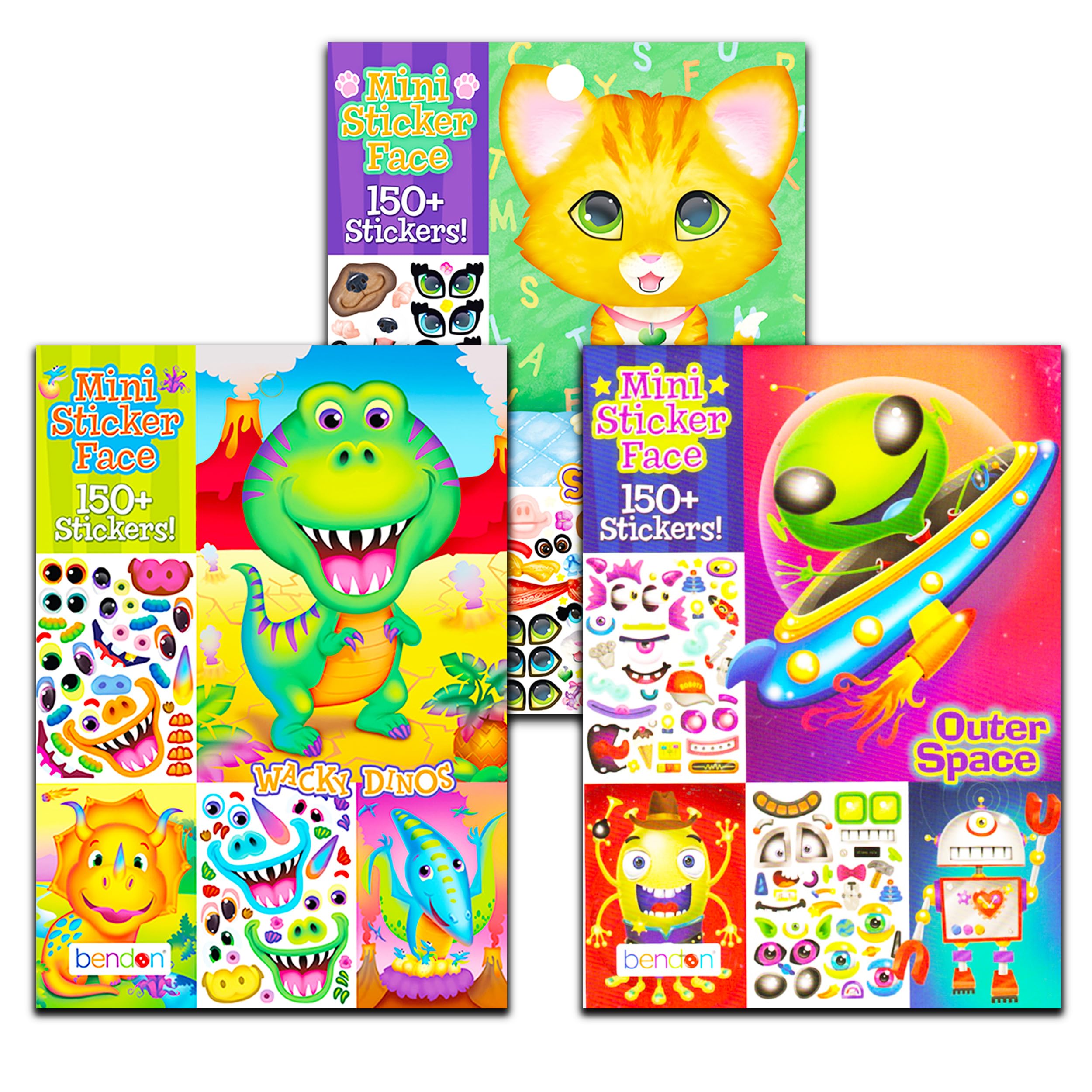Livre d'autocollants enfants Make a Face lot de 3 albums dinosaures animaux monstres
