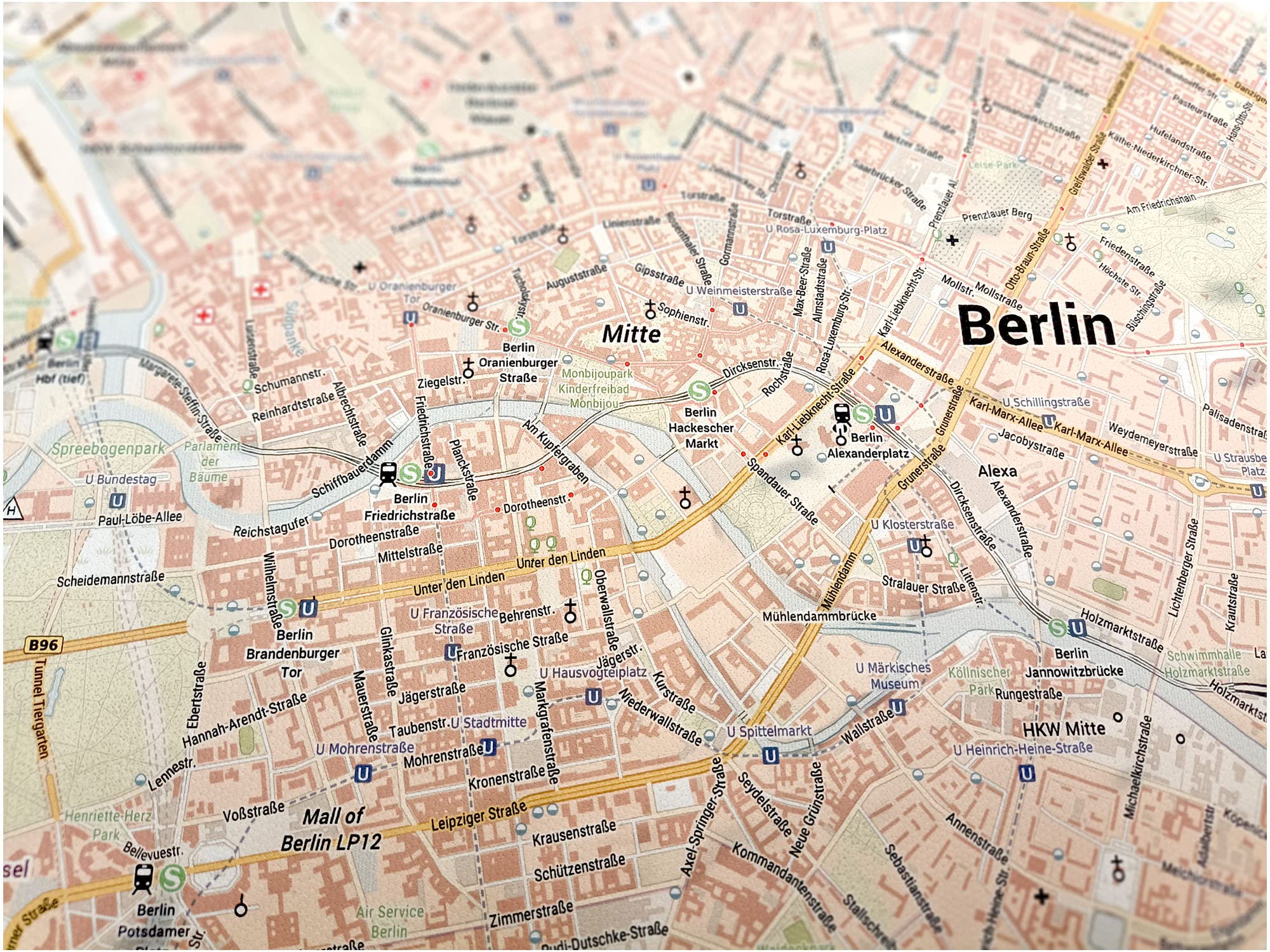 Berlin Stadtplan, 150 x 100 cm, gedruckt auf Leinwand und fertig aufgespannt auf einen Keilrahmen