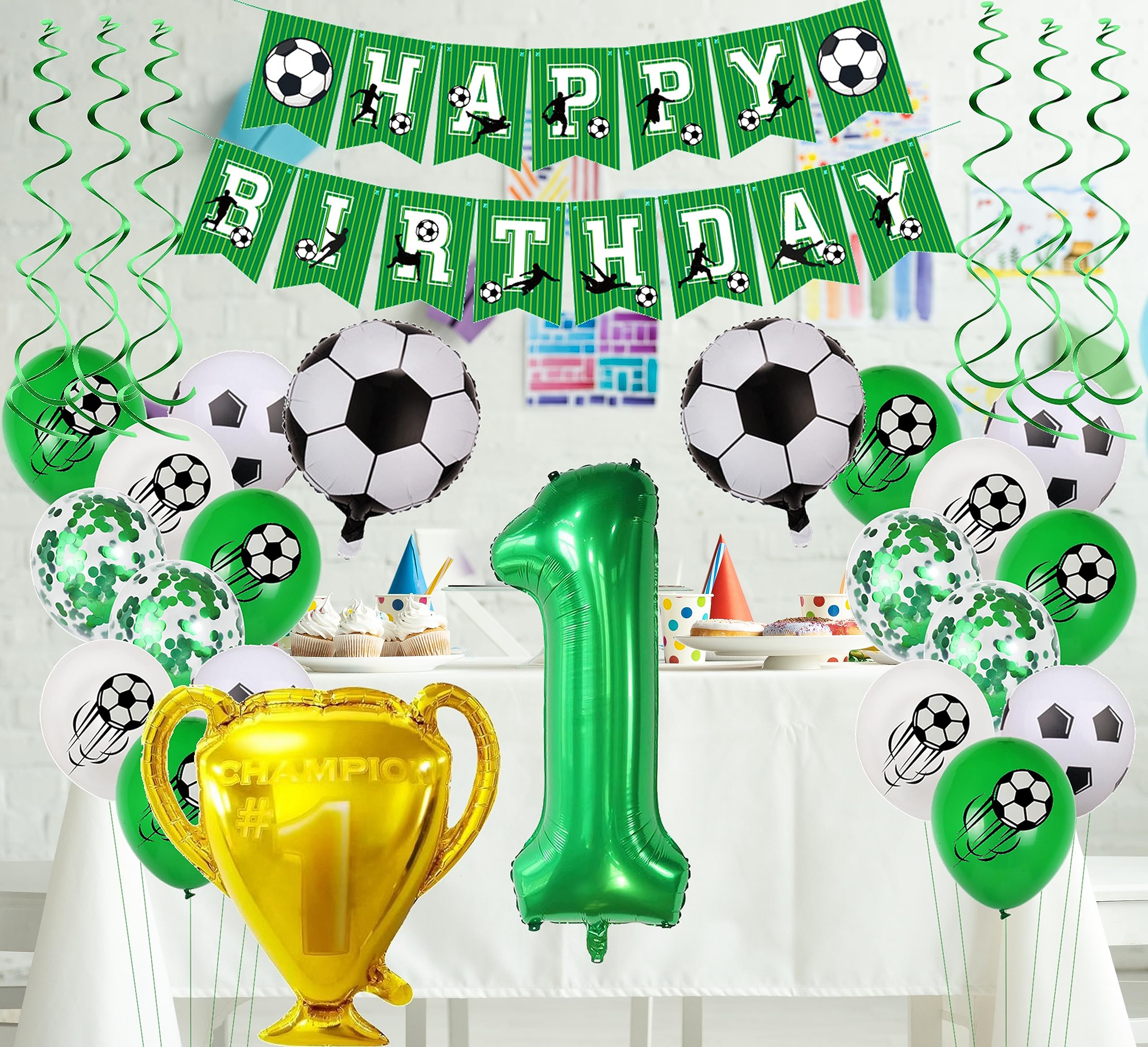 Voetbal 1e verjaardag decoratie voetbal ballon 1e verjaardag groen 1