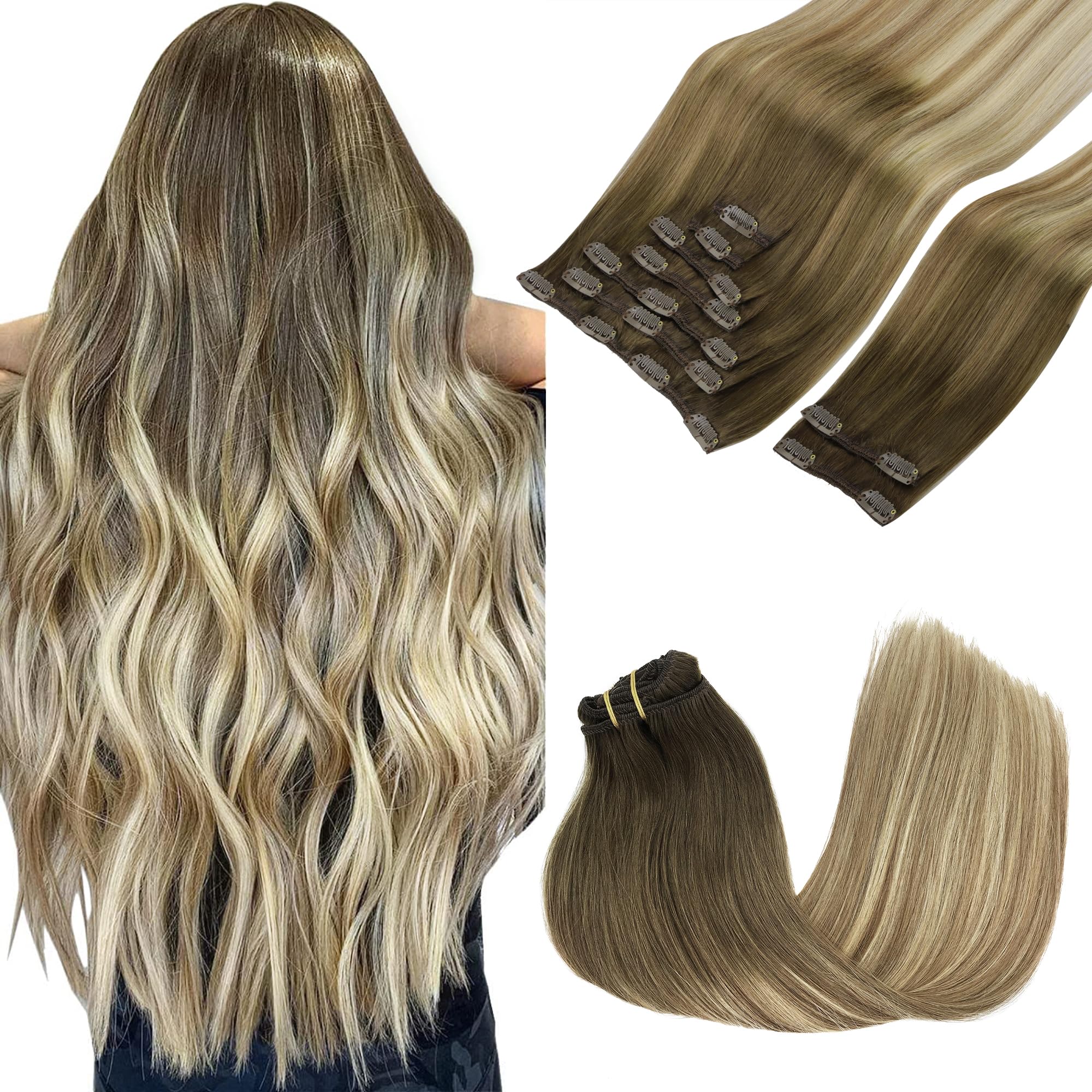 GOO GOO Clip in Hair Extensions Human Hair, 22inch 120g 7Pcs, #1B Natural black, Hair extensions for women, Human Hair Extensions Clip in — view 43