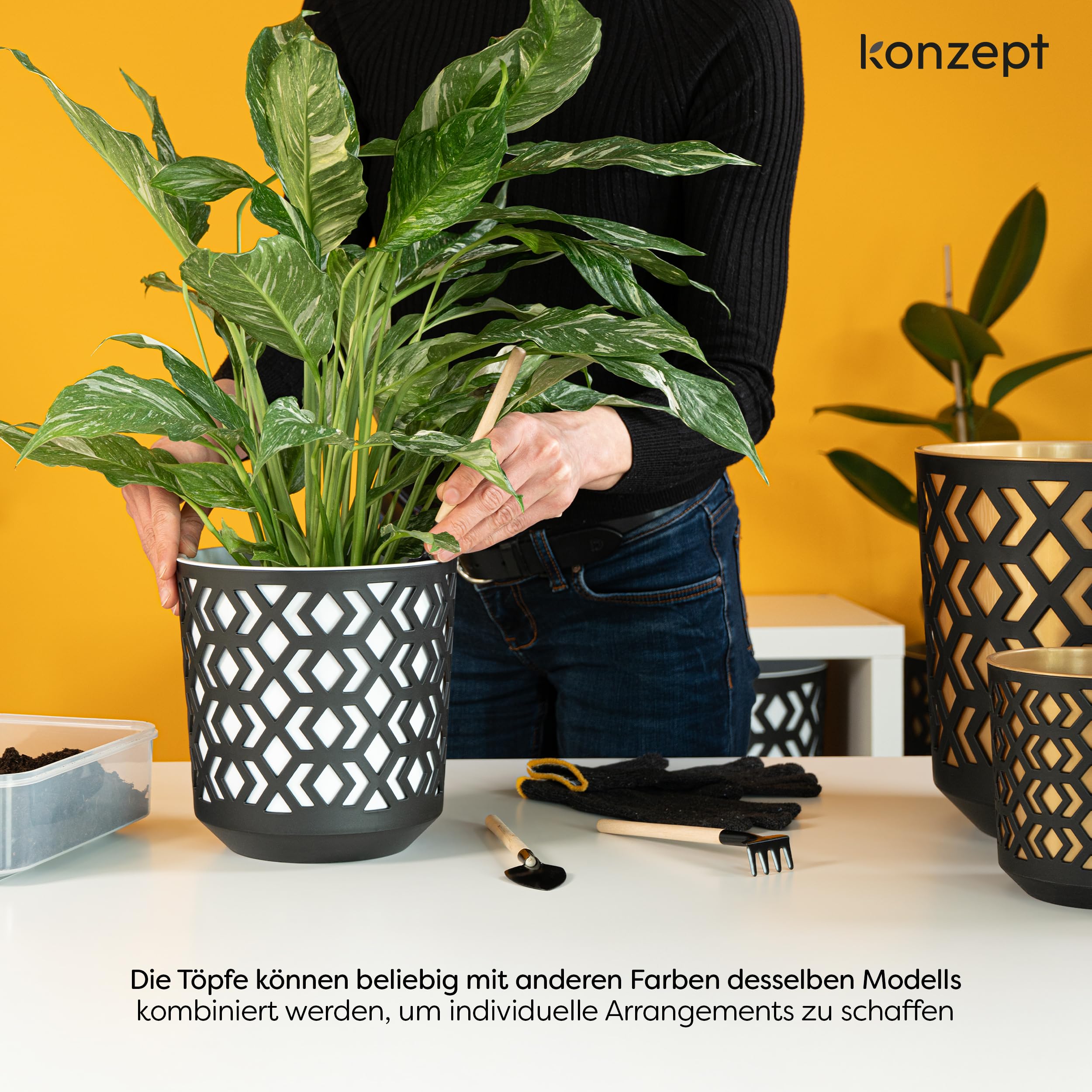 KONZEPT Blumentopf 19 cm Durchmesser, groer bertopf aus Kunststoff fr  Zimmerpflanzen ideal fr Wohnzimmer, Kche und Balkon: Amazon.de: Garten