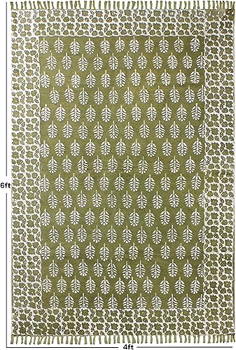 Miniatura 3 de CASAVANI Rag Rug Collection - Alfombra oriental de 2.6 x 4 pies, color verde y beige, hecha a mano, a rayas, de algodón, Dhurrie, ideal para zonas