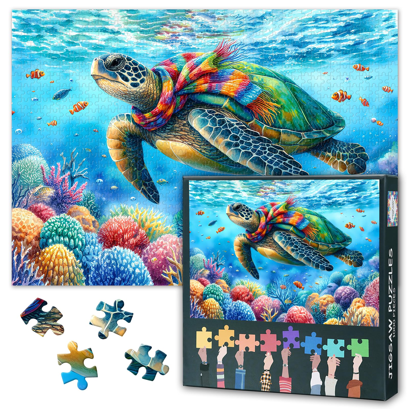 Tropical Coral Reef Sea Turtle Jigsaw Puzzle 1000 Pieces for Adults Ocean Life Marine Animal Puzzle Vibrant Underwater Scene Relaxing Challenging Activity Gift Idea 27.5x19.7 Inch