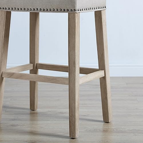 Miniatura 9 de Roundhill Furniture Coco - Taburetes de bar tapizados sin respaldo de 29 pulgadas de altura, juego de 2, gris Gris,Beige Bronceado