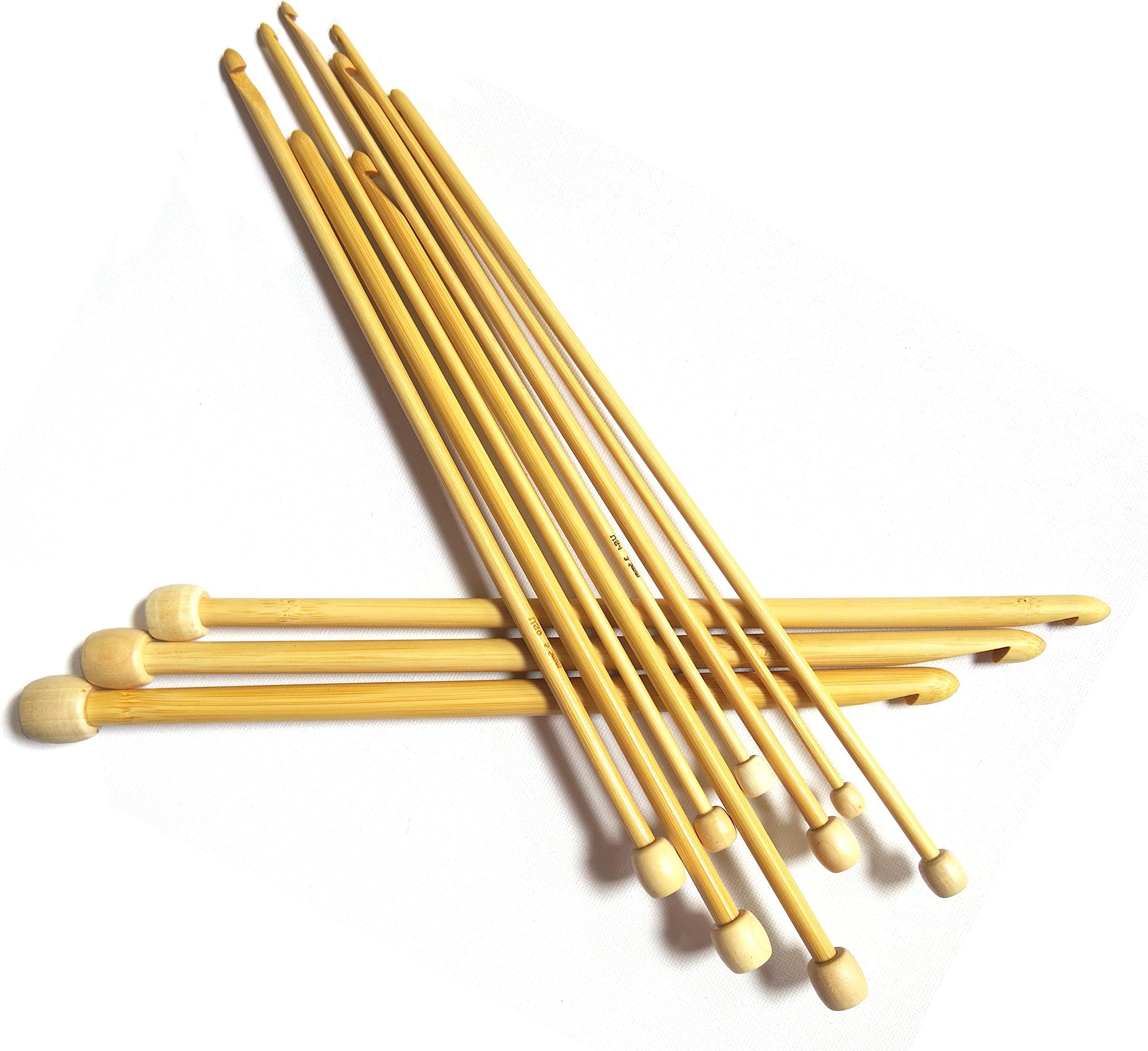 Afghan Tunisian 10'' (25cm) Long Bamboo Crochet Hooks 11 Sizes 3mm - 10mm