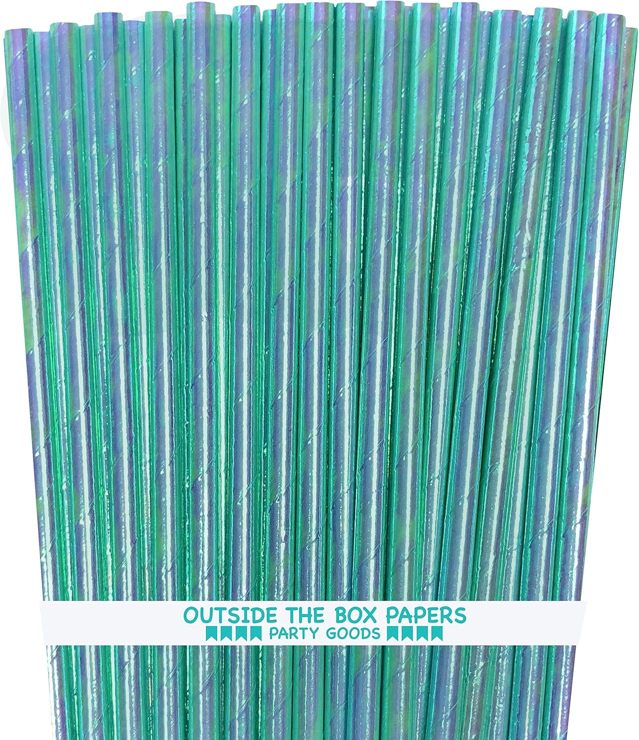 Iridescent Paper Straws- Blue Green - 7.75 Inches - 100 Pack