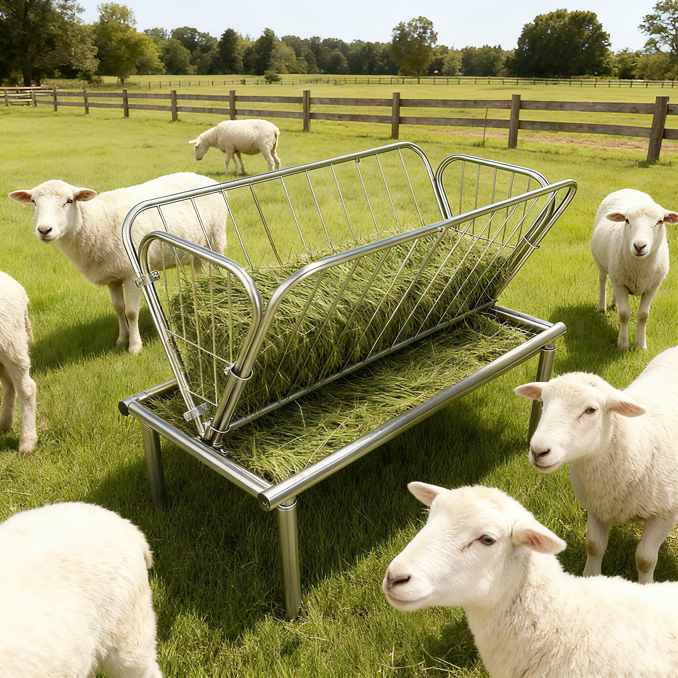 Comedero de Gran Capacidad para Ganado, comedero de heno de 1,2 m con Estructura de Acero y Bandeja de alimentación Profunda, Ideal para Alimentar Cabras, ovejas y Vacas (Acero galvanizado p