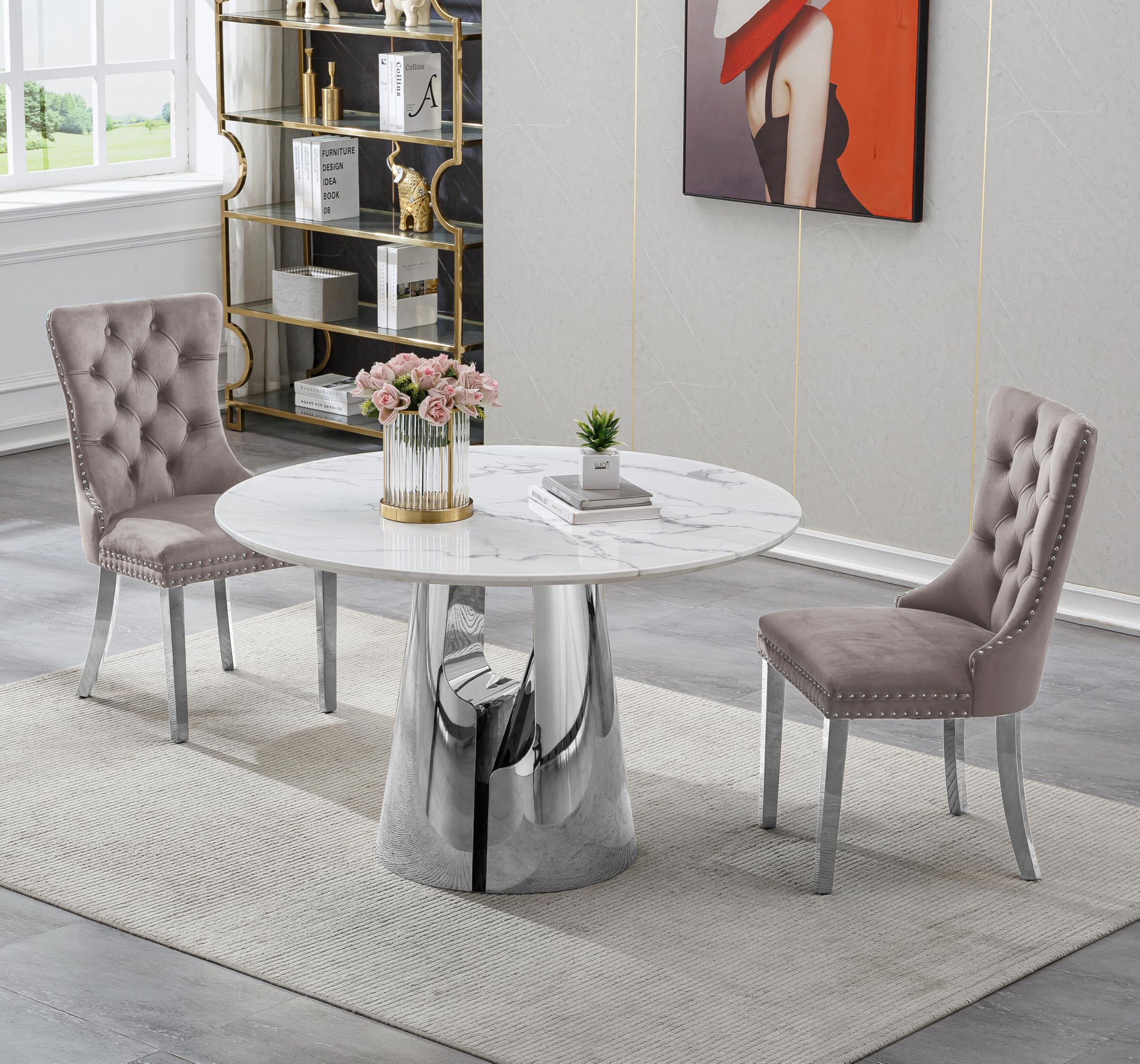 Amazon.com - HomVent 47" Faux Round Marble Dining Table Set, Marble ...