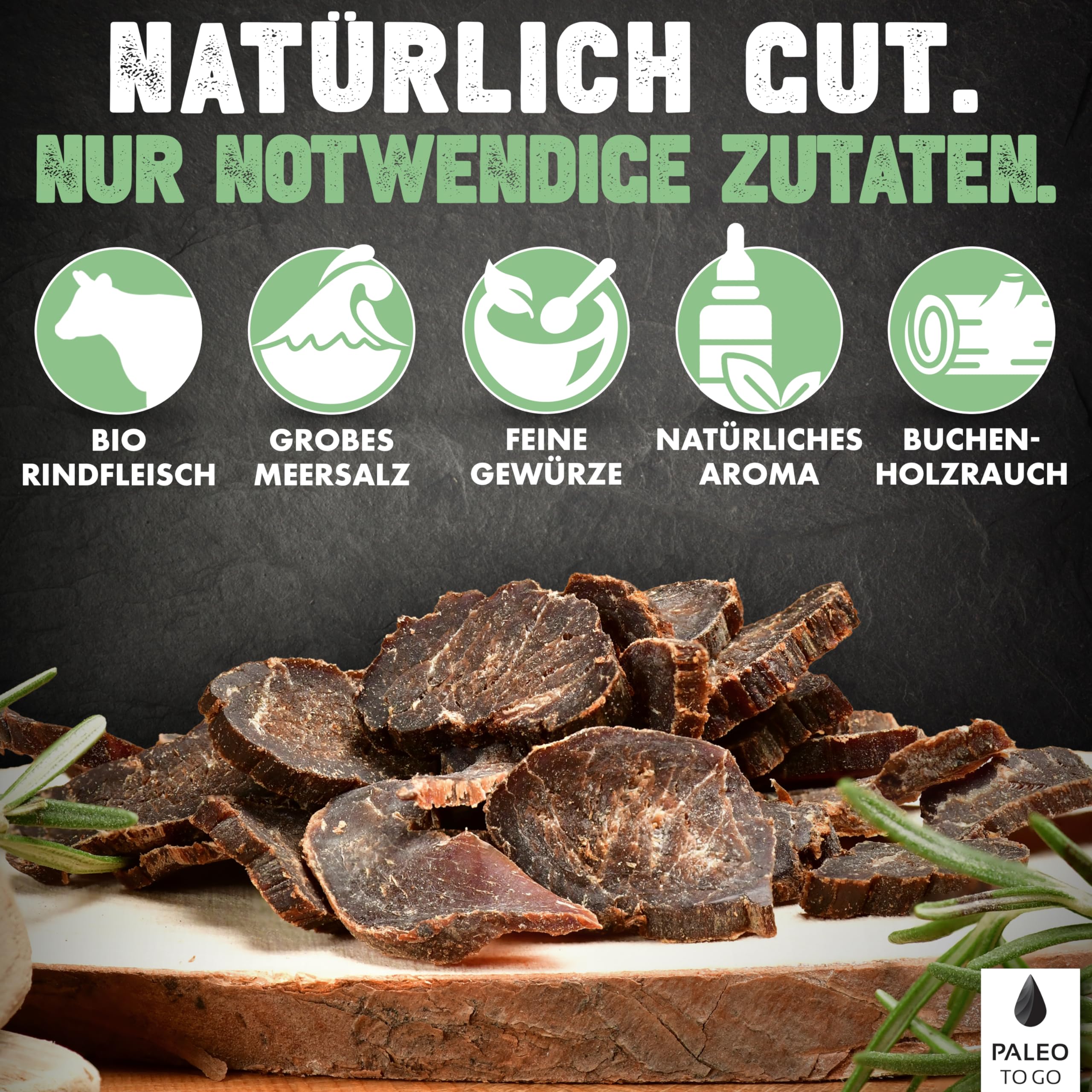 PALEO TO GO Bio Rind Snack Bundle, Rind Kaminwurzen, Beefy Salami und Beef Jerky aus Bio Rindfleisch, High Protein, Low Carb, zuckerfrei, glutenfrei, luftgetrocknet und ohne Konservierungsstoffe