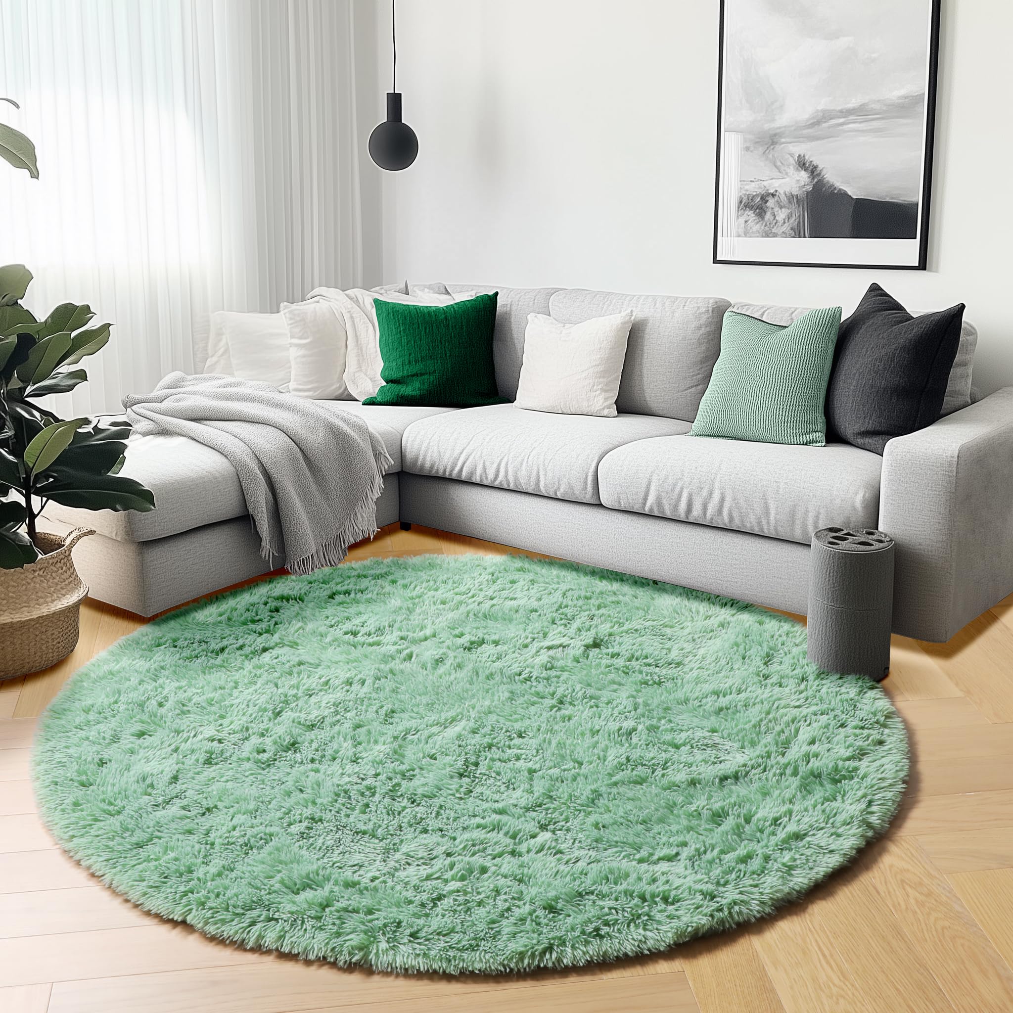 Hiser - Tapis Rond Poils Longs - Gris-violet - 60x60 Cm - Ultra Doux Et Moelleux - Pour Salon, Chambre D'enfant