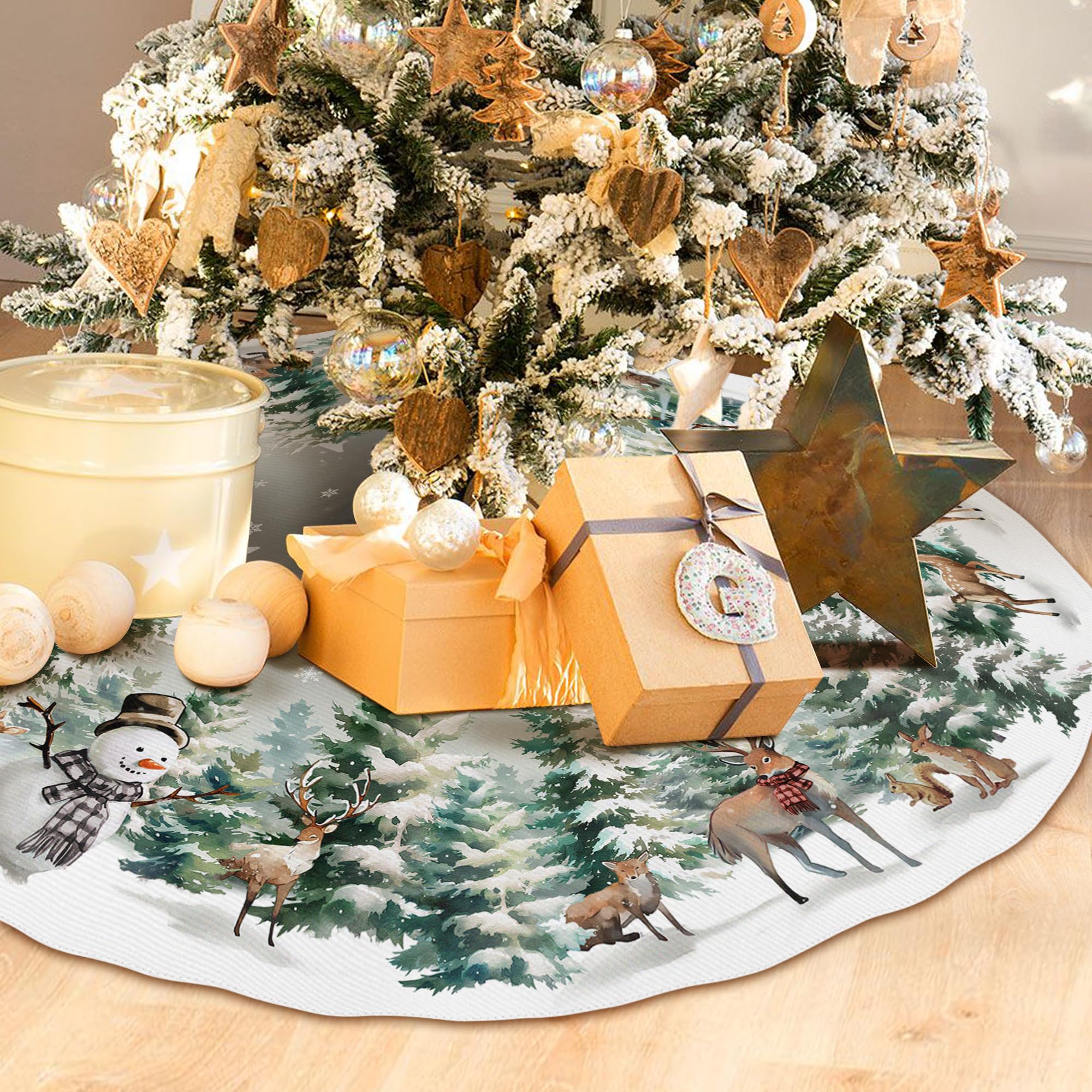 Christmas Tree Skirt 48 Inch, Christmas Tree Ornaments, Rustic Xmas Tree Snowman Skirts Mat for Home Decor Xmas Party Tree Holiday Decorations Indoor