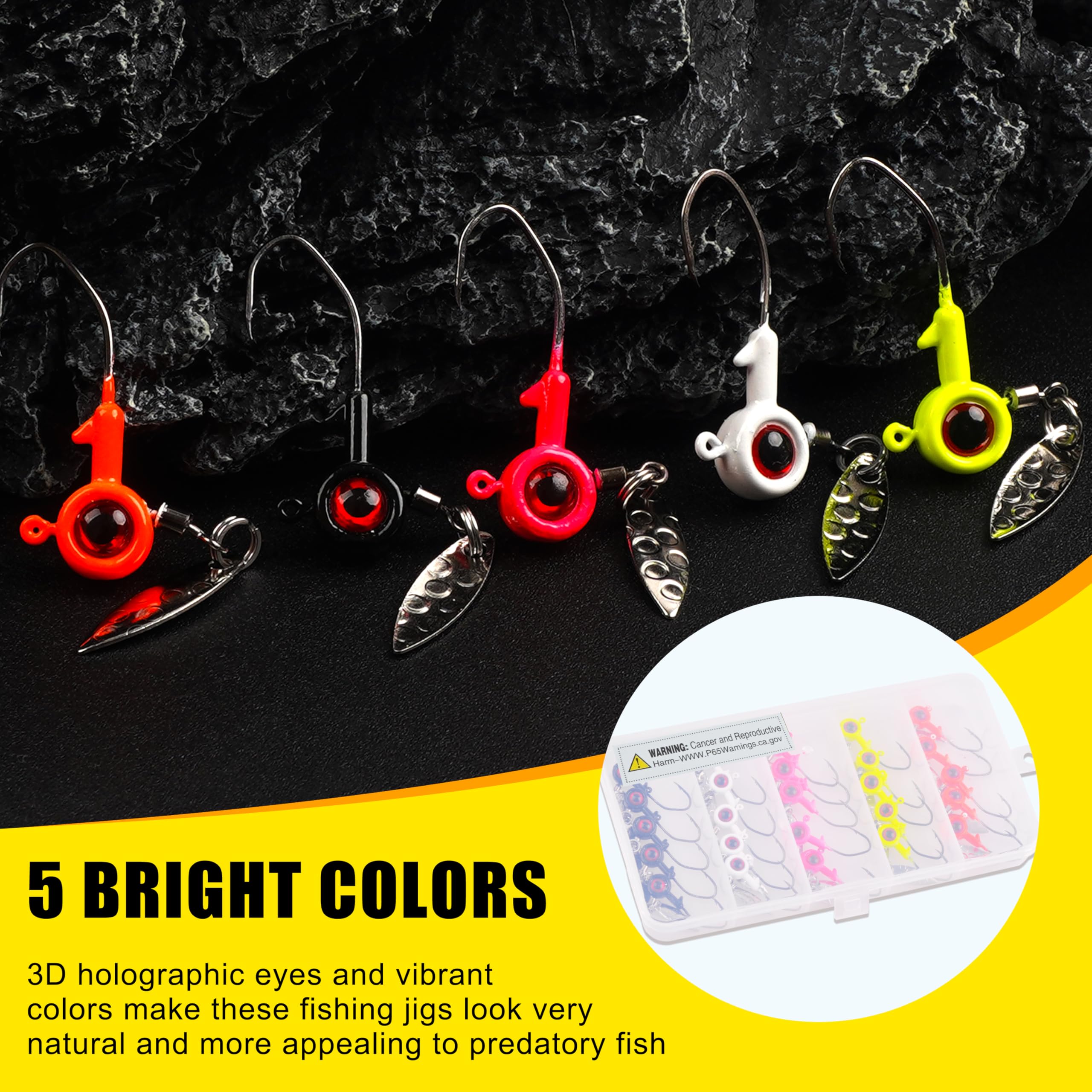 25 Hameçons Jighead Tête Plombée Pêche - 5 Couleurs - 1g, 1.75g, 3.5g - Basse, Truite, Crappie